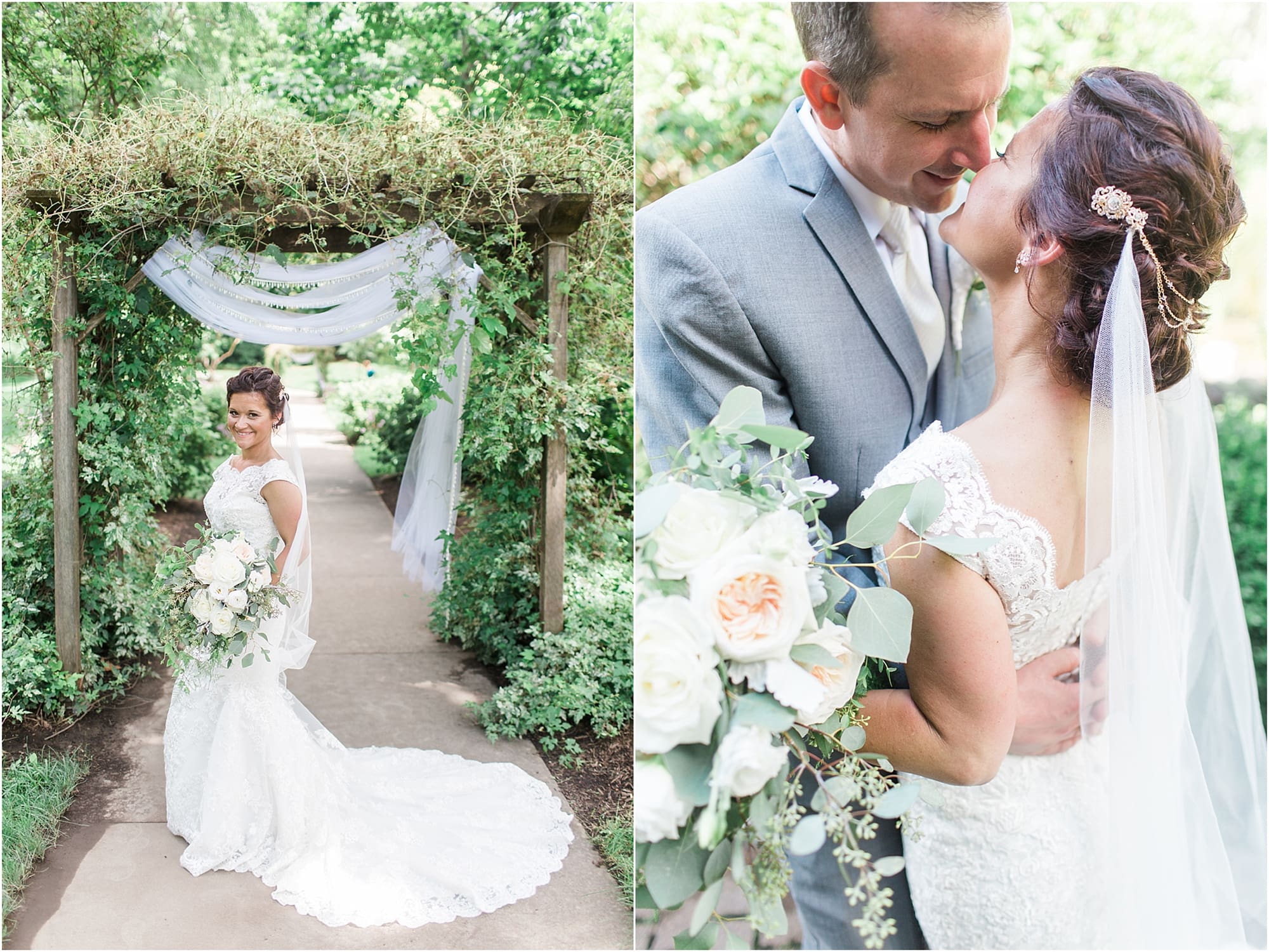 Arielle Peters Photography | Bride under garden terrace on wedding day at Winona Heritage Room in Winona Lake, Indiana.