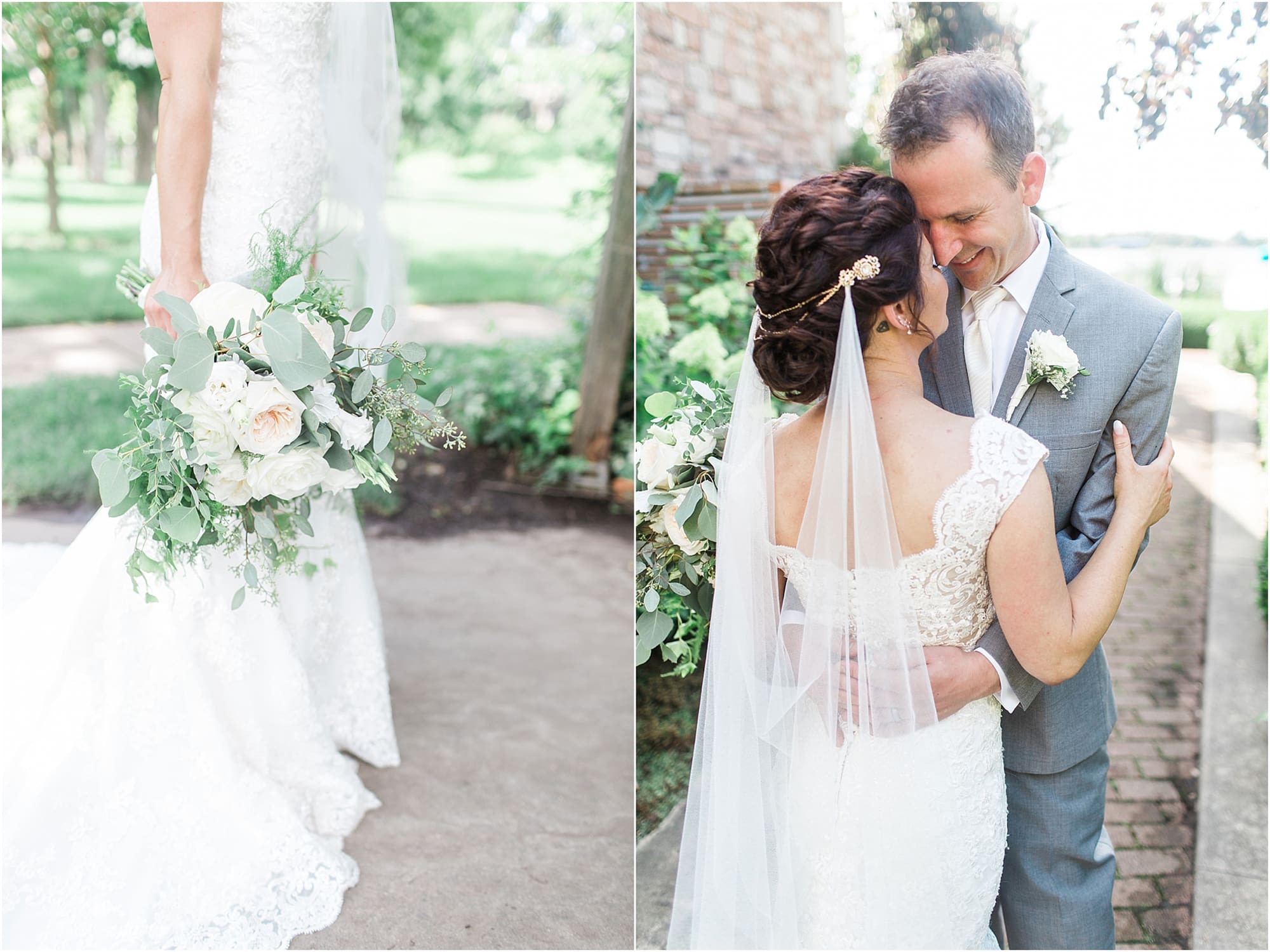 Arielle Peters Photography | Bride and groom in rose garden on wedding day at Winona Heritage Room in Winona Lake, Indiana.