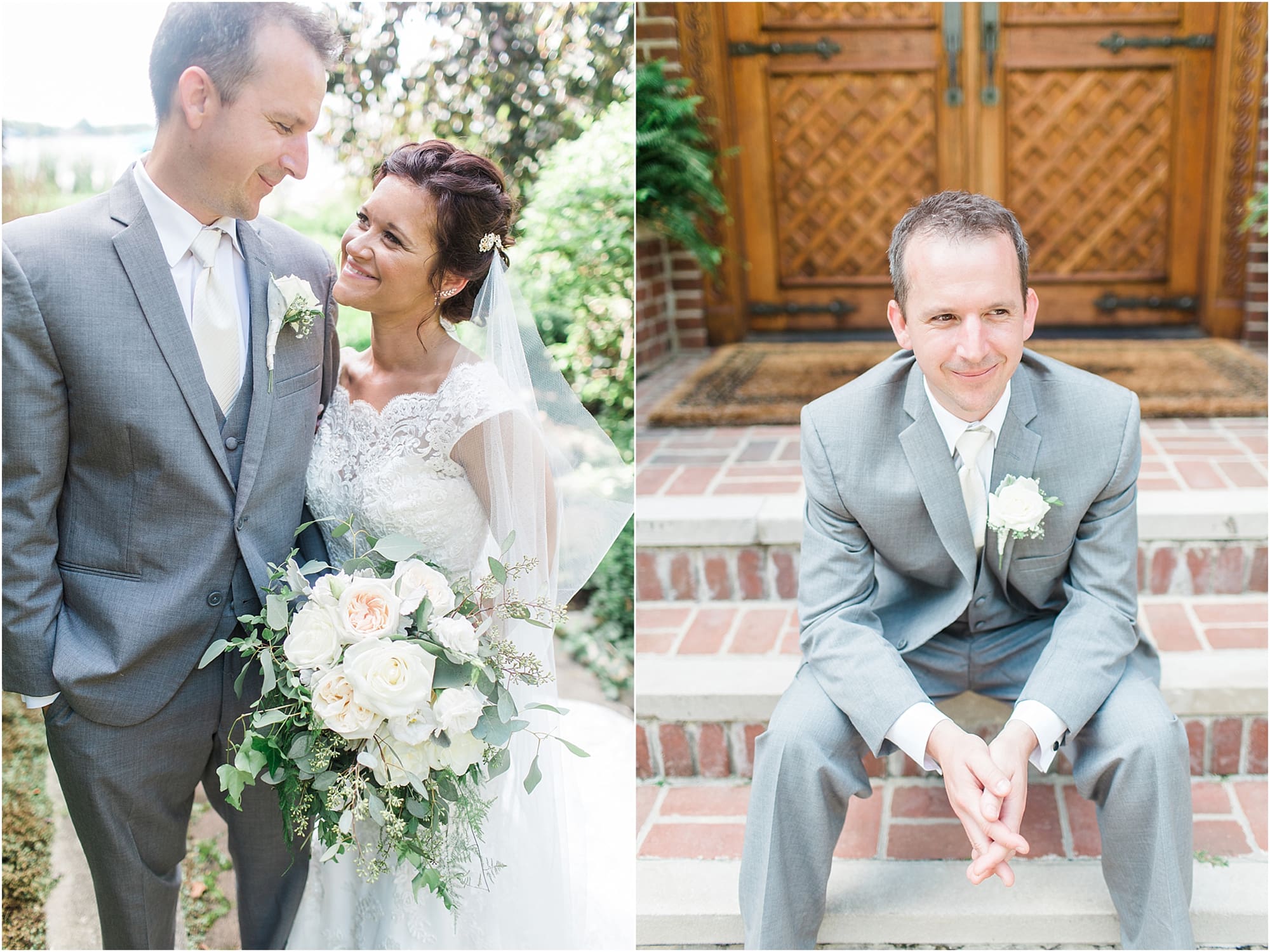 Arielle Peters Photography | Bride and groom on garden path on wedding day at Winona Heritage Room in Winona Lake, Indiana.