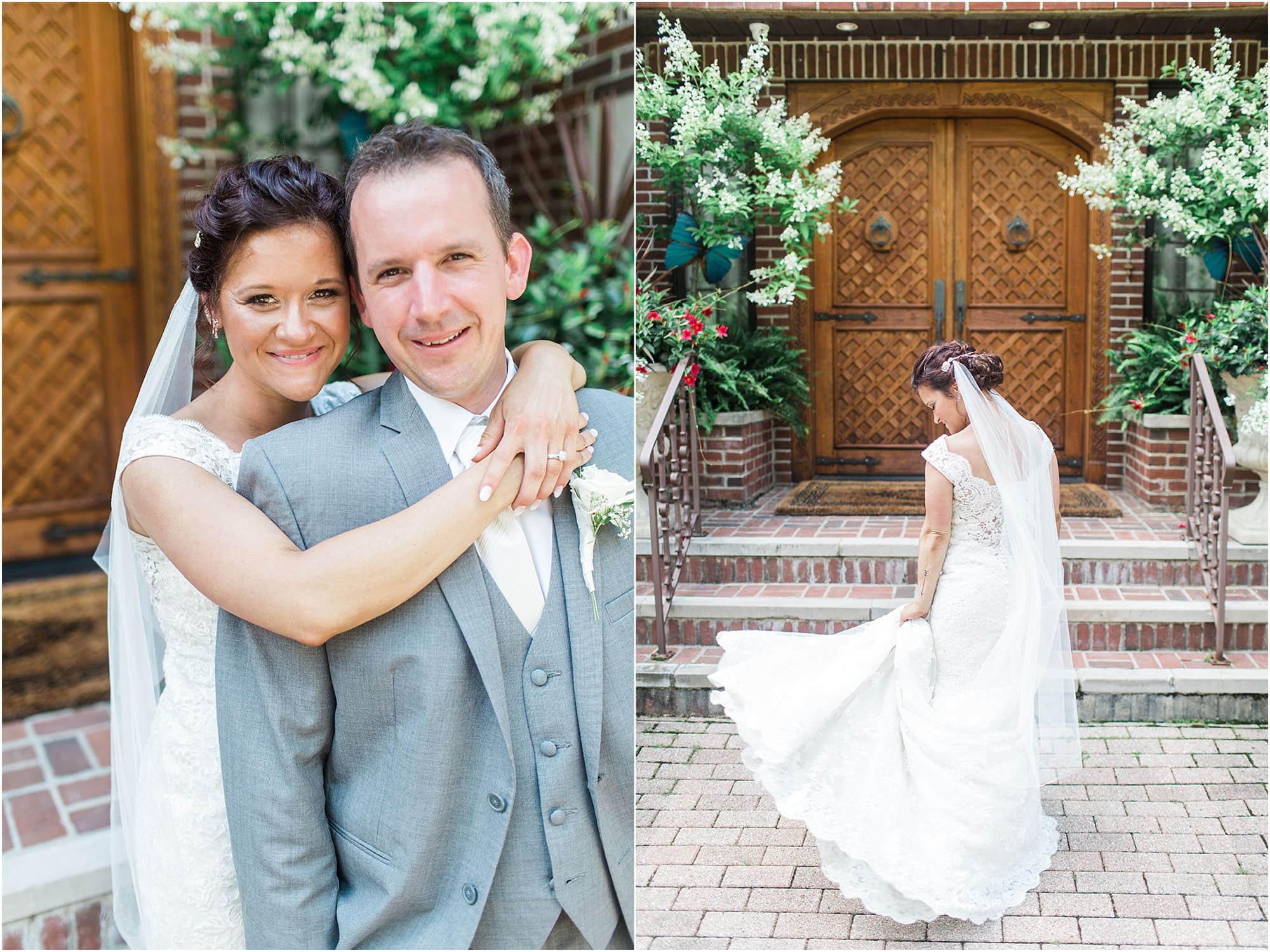 Arielle Peters Photography | Bride and groom on brick steps on wedding day at Winona Heritage Room in Winona Lake, Indiana.