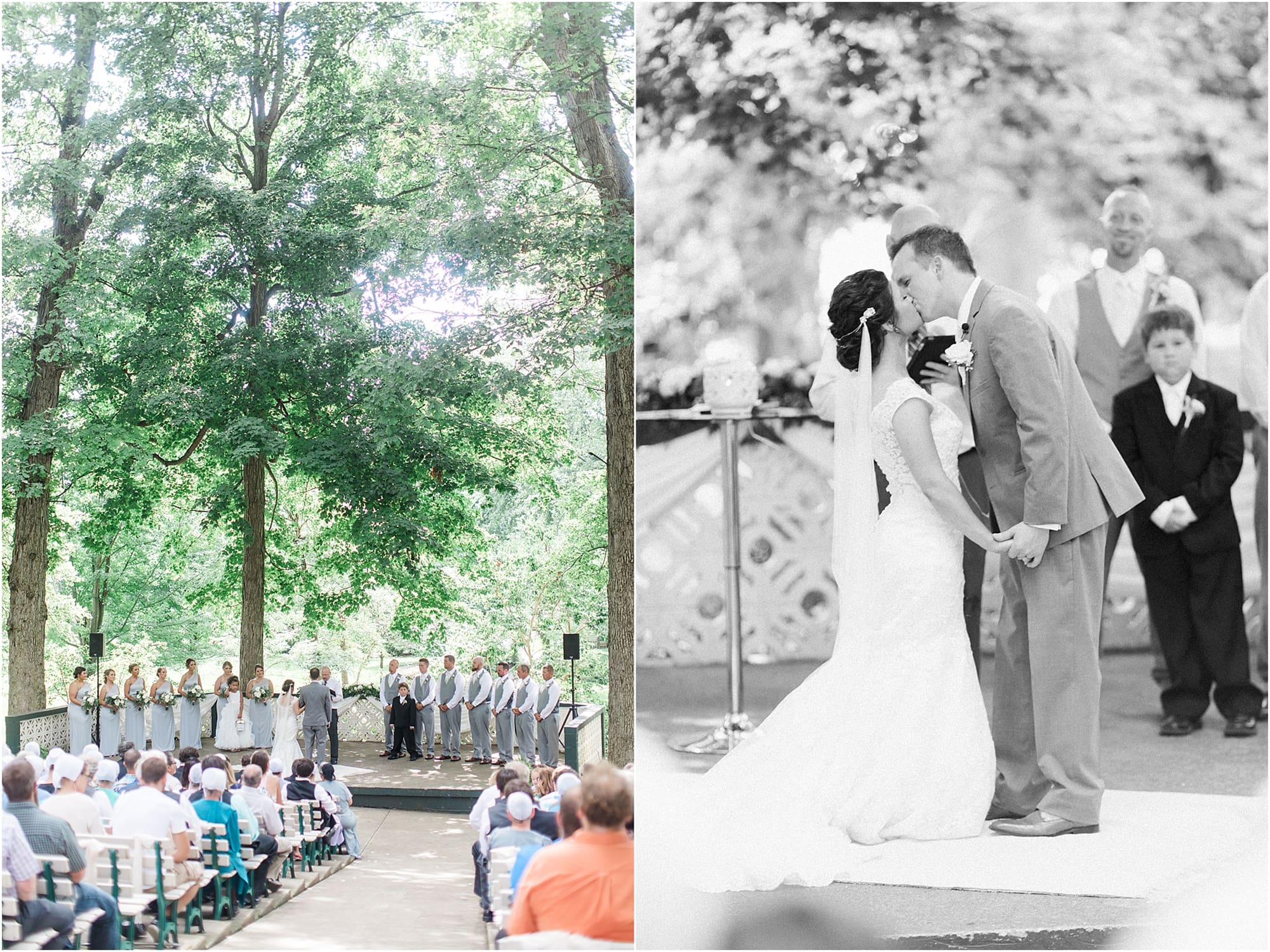 Arielle Peters Photography | Bride and groom kissing at outdoor alter on wedding day at Winona Heritage Room in Winona Lake, Indiana.