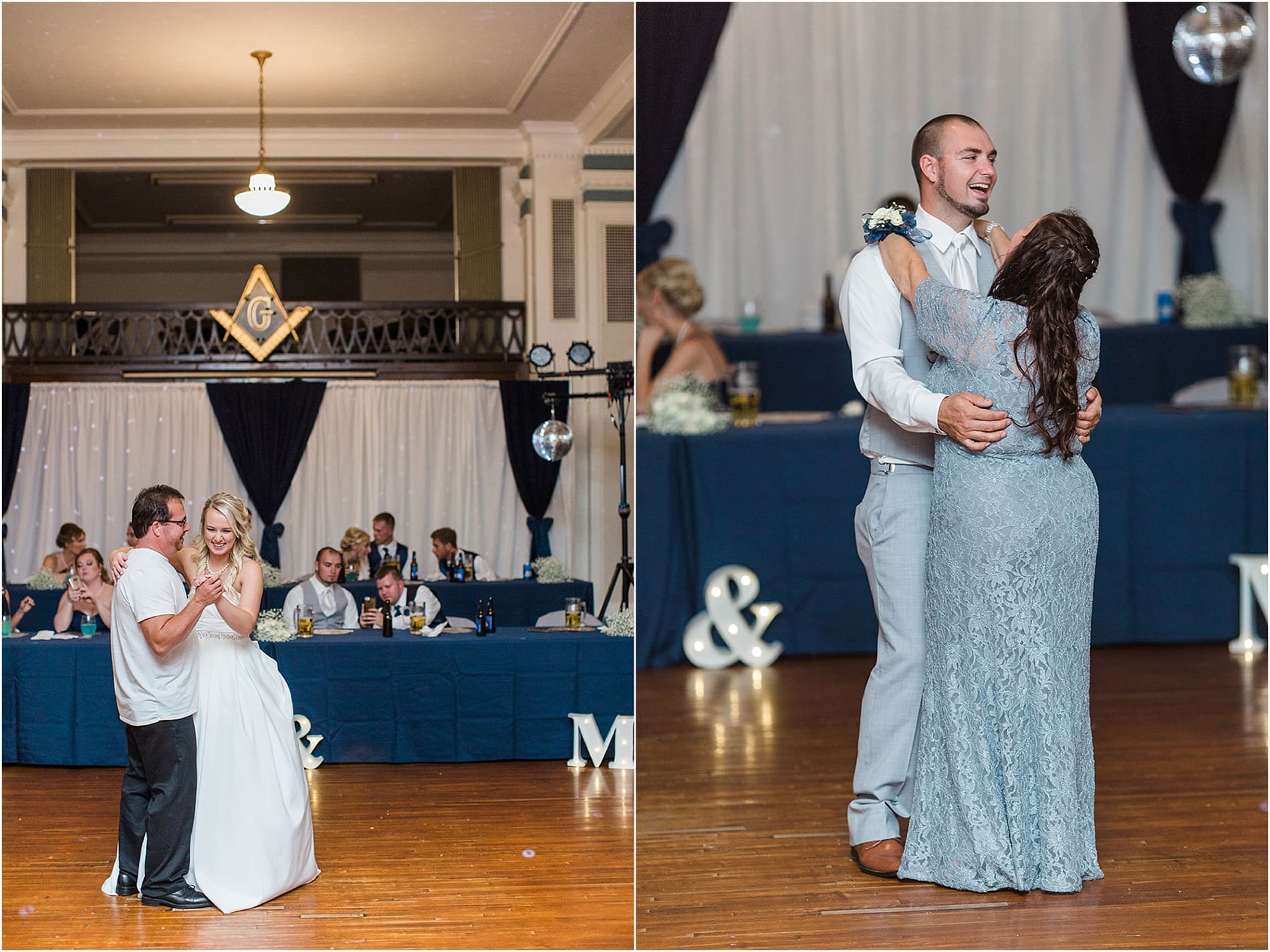 Arielle Peters Photography | Father of bride and bride sharing a dance at wedding reception on wedding day at the Freemasons Hall in Fort Wayne, Indiana.