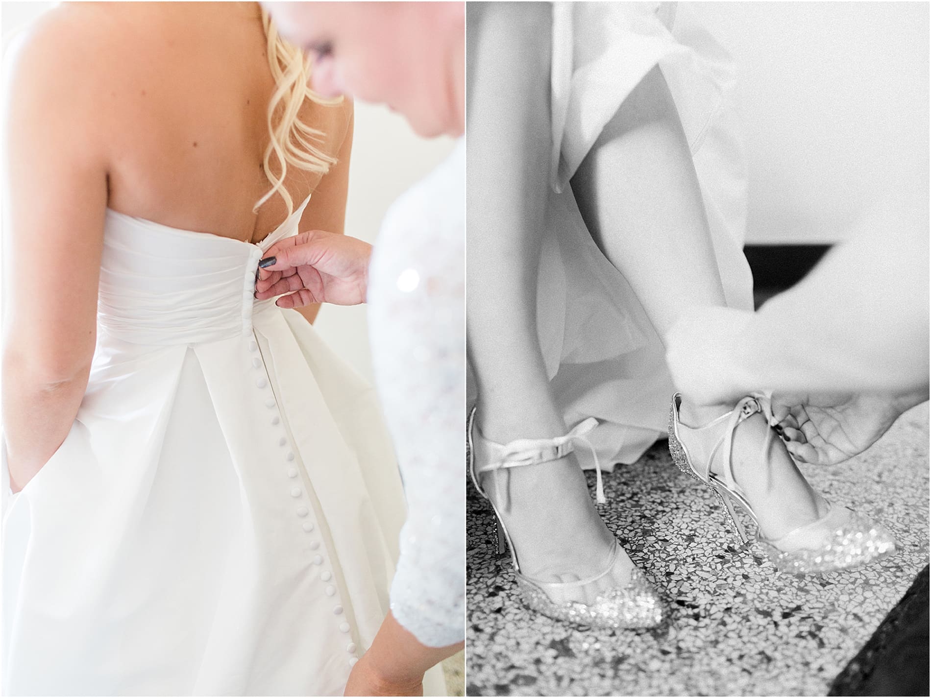 Arielle Peters Photography | Mother of bride helping bride get ready on wedding day at the Freemasons Hall in Fort Wayne, Indiana.
