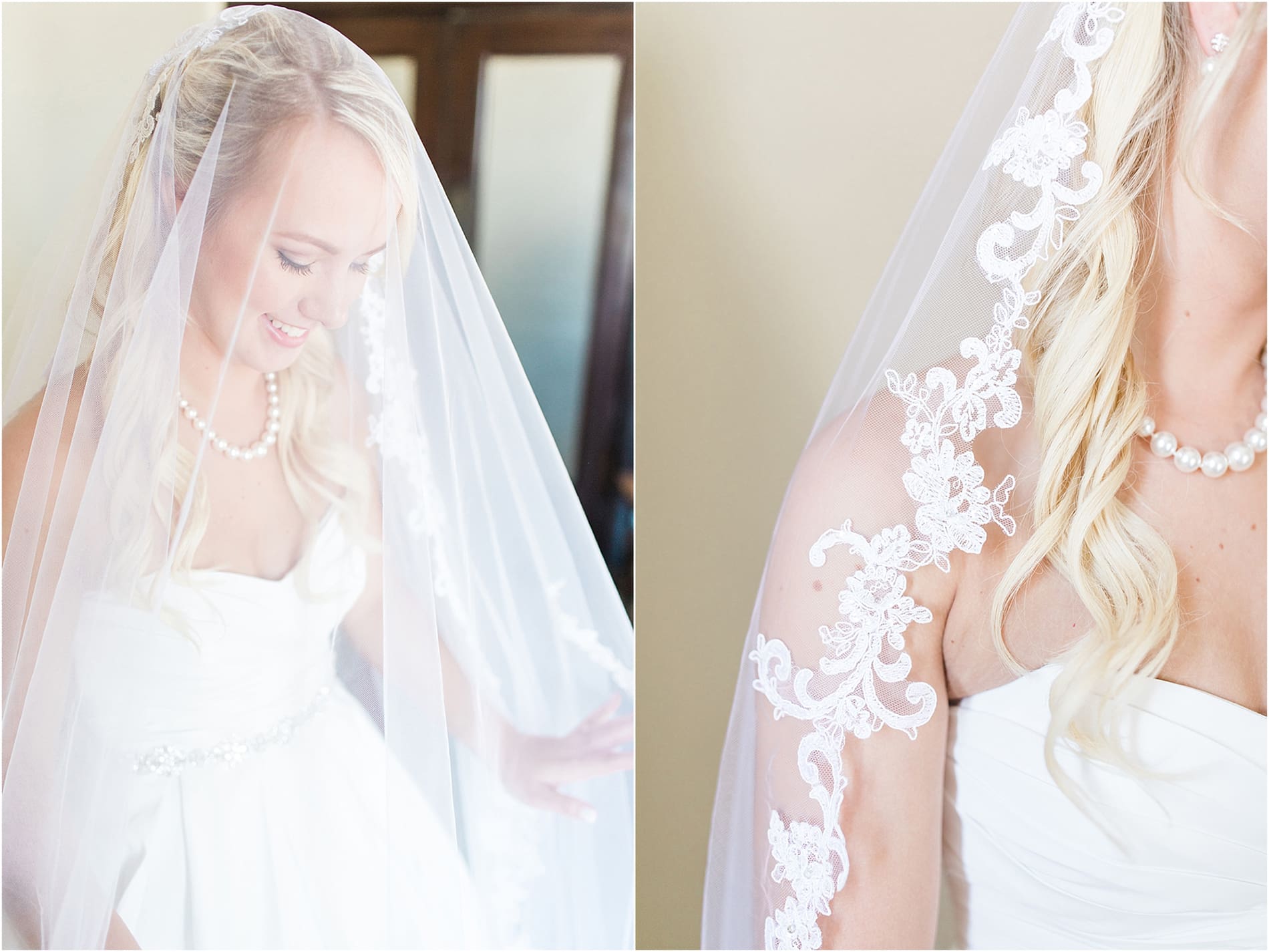 Arielle Peters Photography | Bride putting on her veil on wedding day at the Freemasons Hall in Fort Wayne, Indiana.