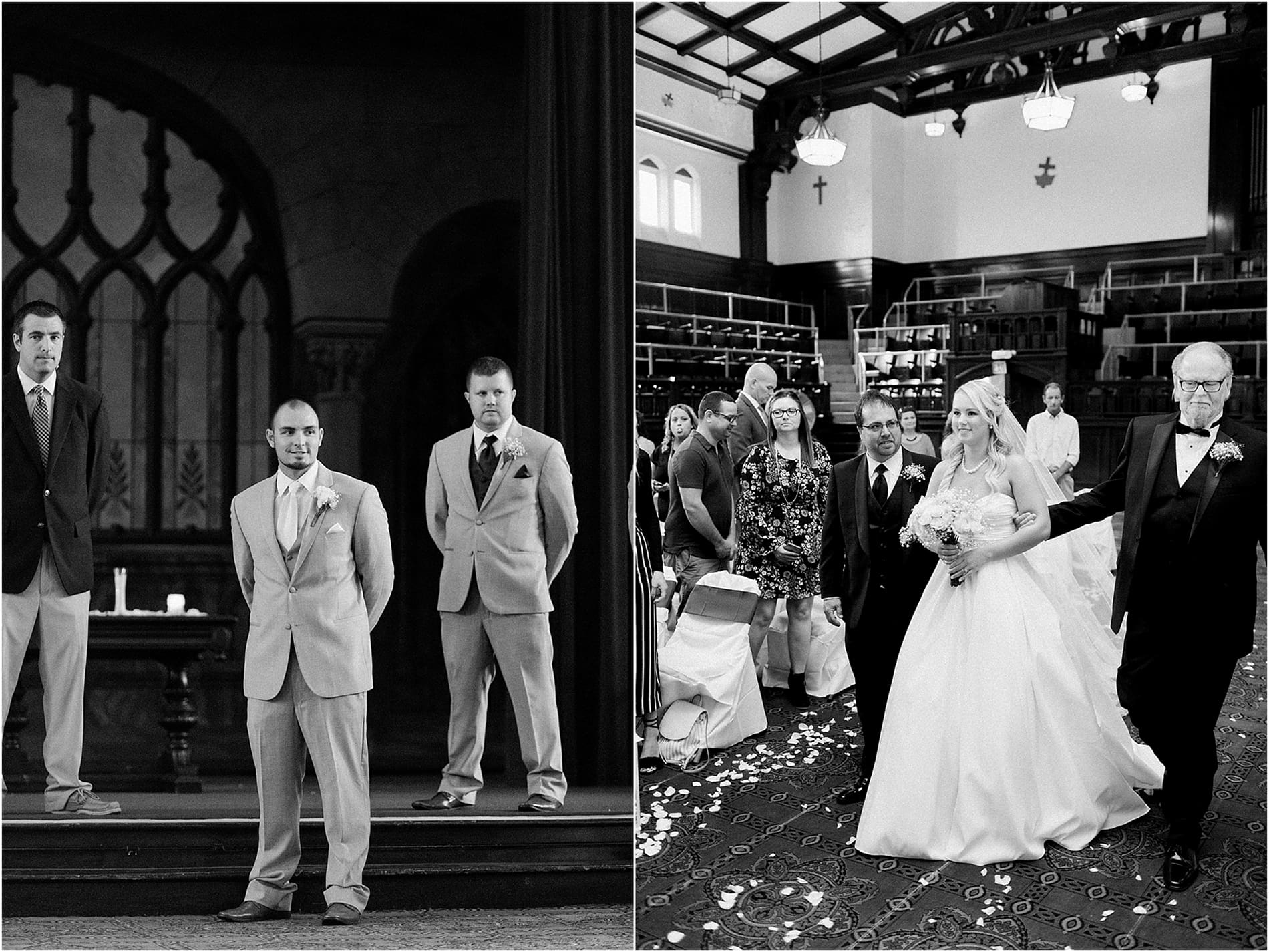 Arielle Peters Photography | Father of bride walking bride down the aisle on wedding day at the Freemasons Hall in Fort Wayne, Indiana.