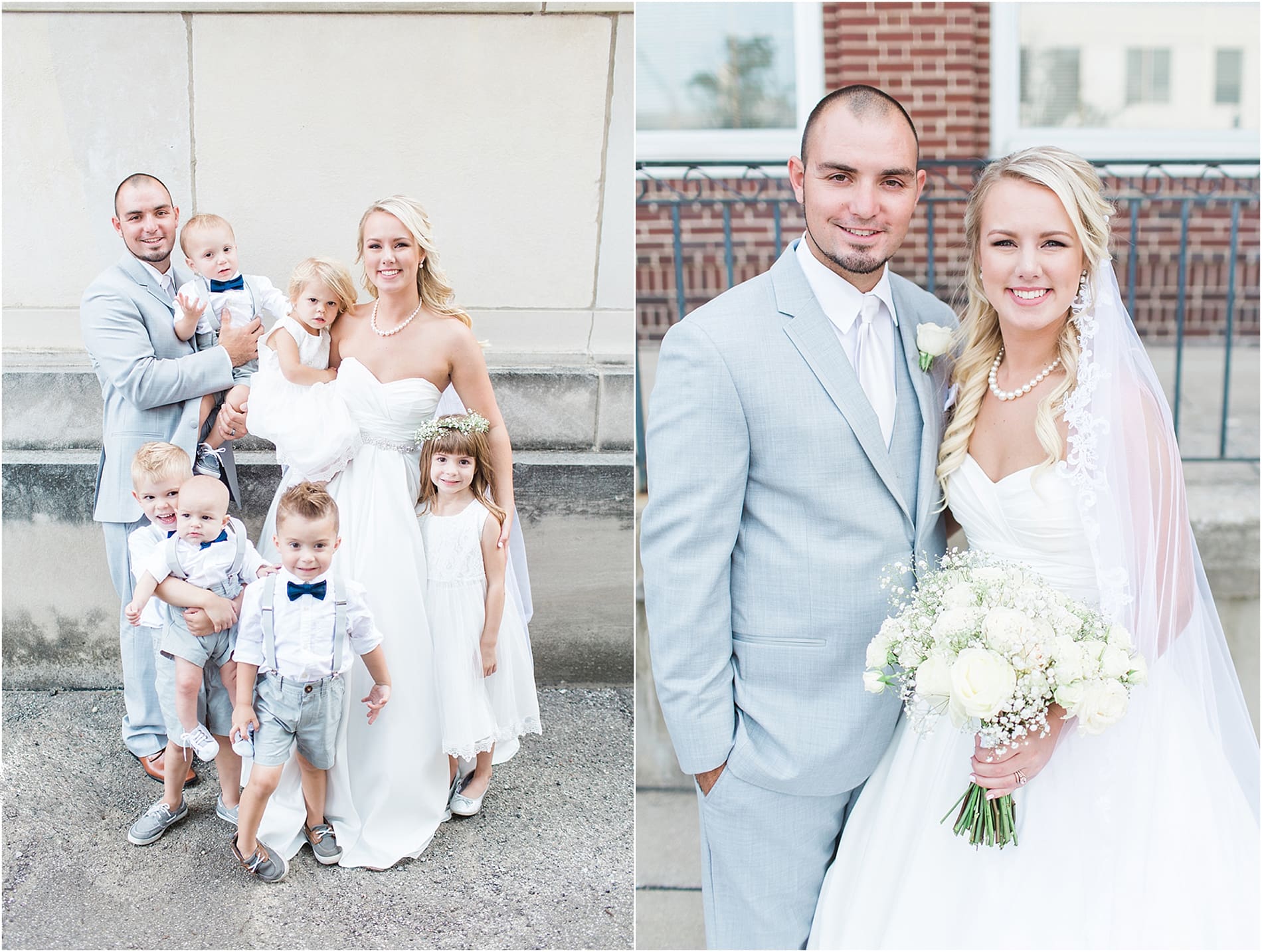 Arielle Peters Photography | Bride and groom next to church on wedding day at the Freemasons Hall in Fort Wayne, Indiana.