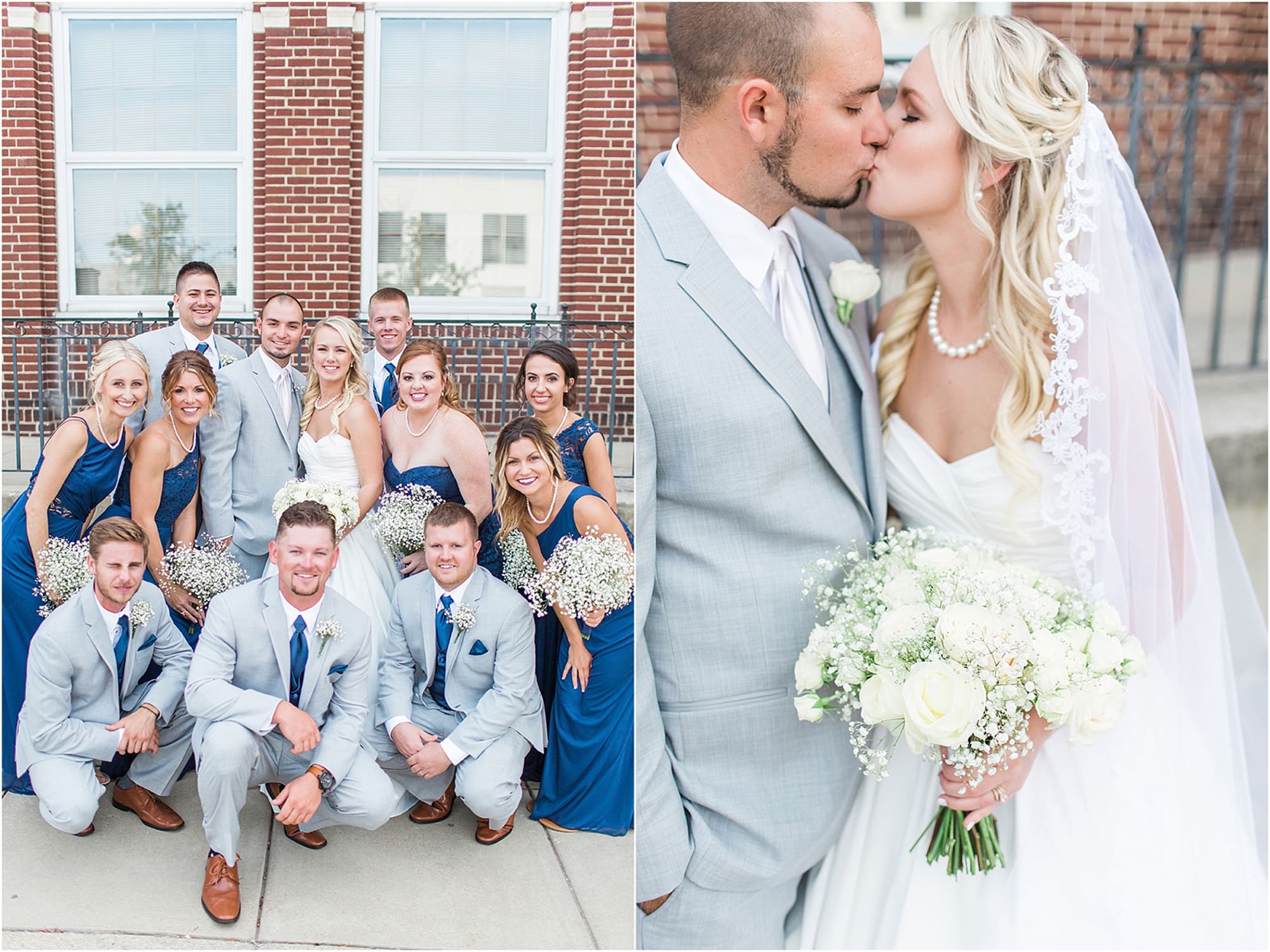 Arielle Peters Photography | Wedding party standing next to brick building on wedding day at the Freemasons Hall in Fort Wayne, Indiana.