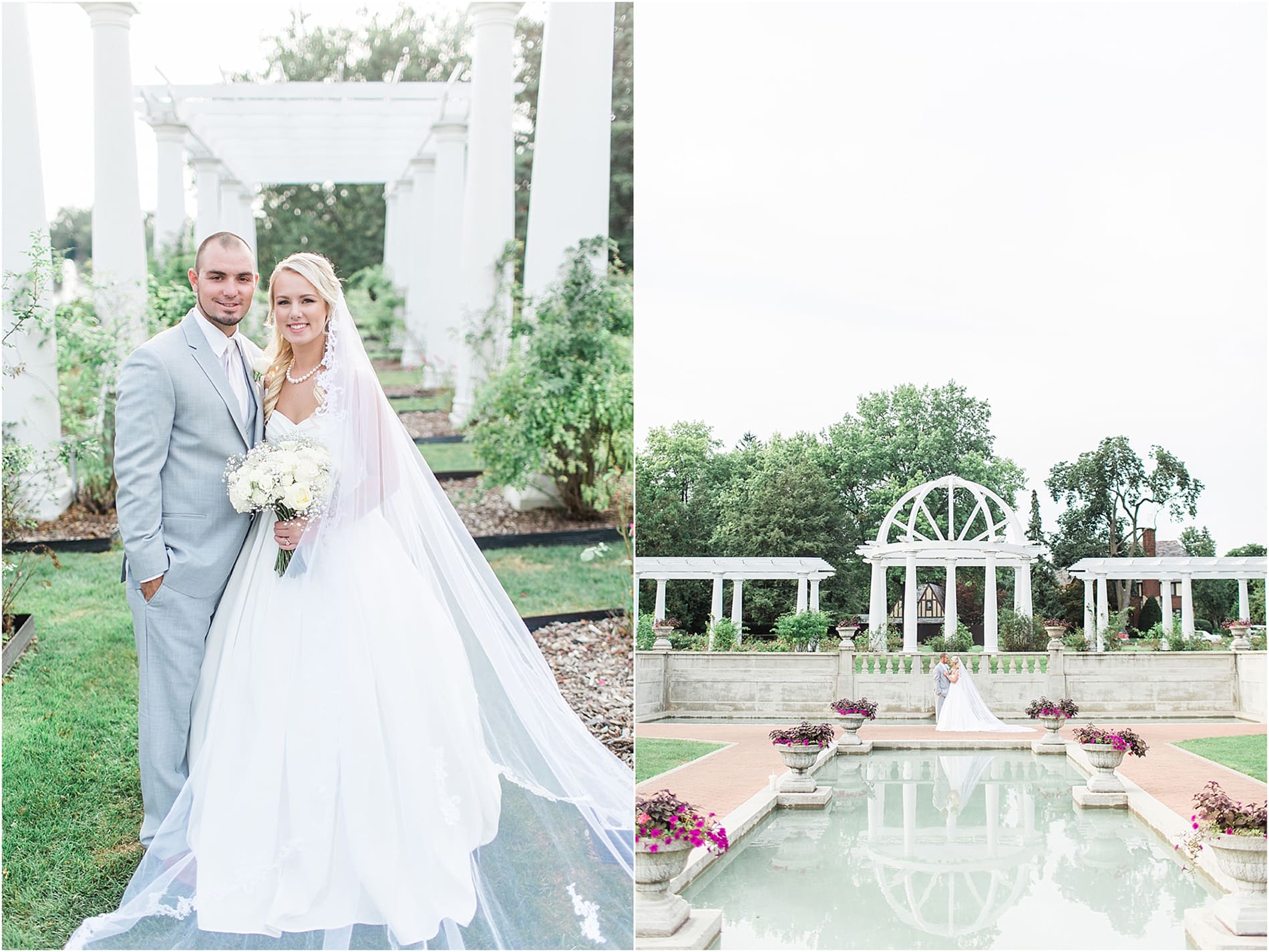Arielle Peters Photography | Bride and groom in overgrown rose garden on wedding day at the Freemasons Hall in Fort Wayne, Indiana.
