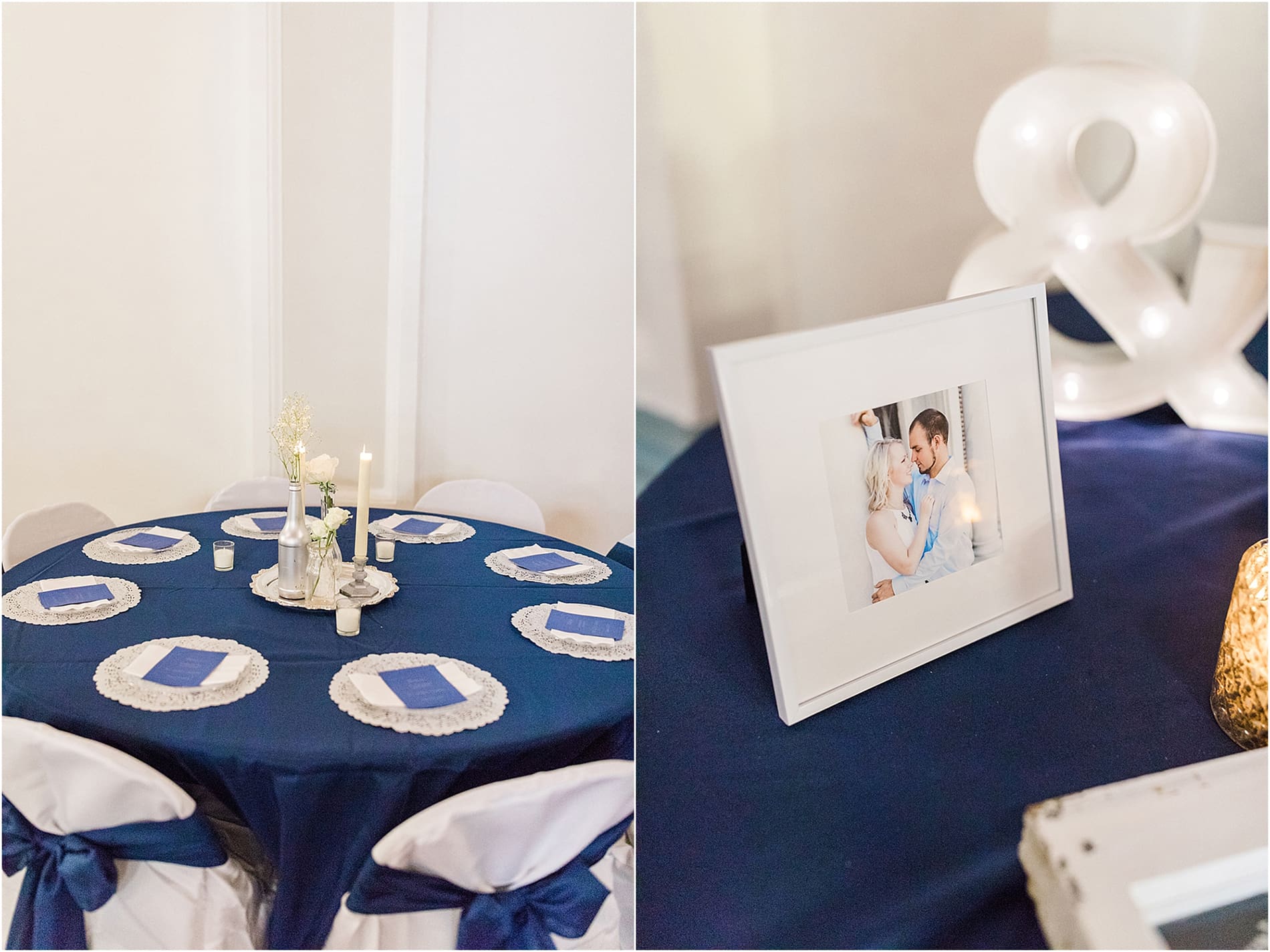 Arielle Peters Photography | Wedding reception table settings and floral arrangements on wedding day at the Freemasons Hall in Fort Wayne, Indiana.