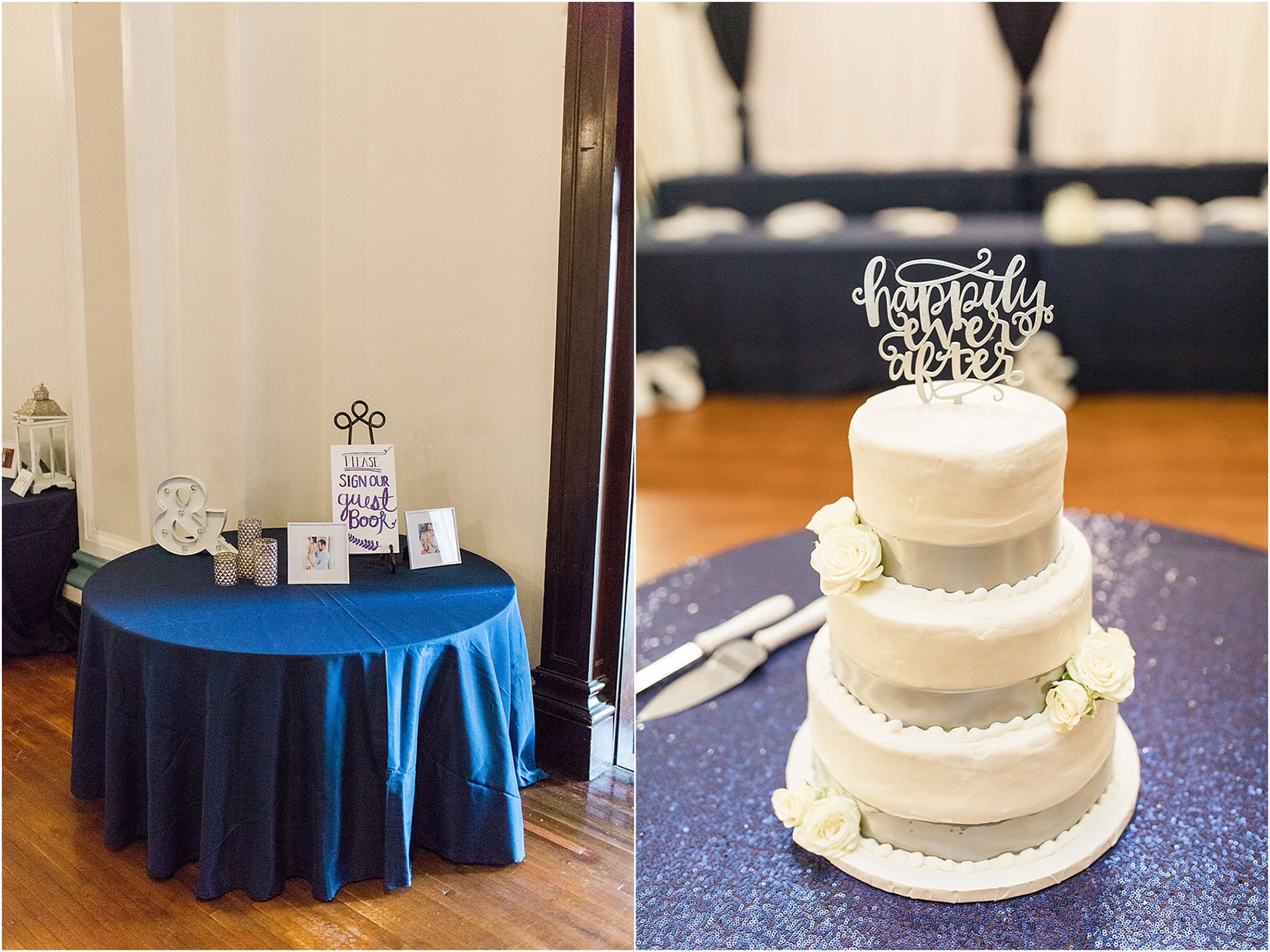 Arielle Peters Photography | Wedding reception table settings and floral arrangements on wedding day at the Freemasons Hall in Fort Wayne, Indiana.