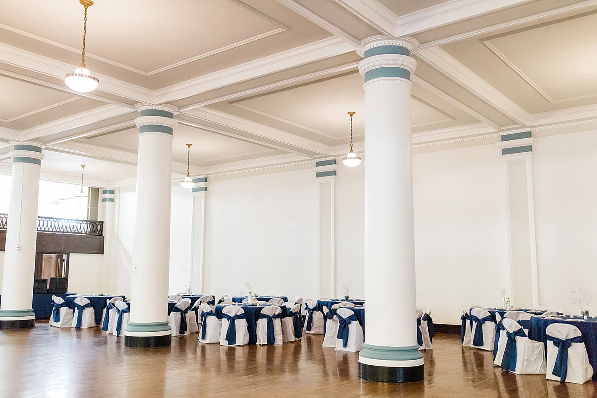Arielle Peters Photography | Wedding reception table settings and floral arrangements on wedding day at the Freemasons Hall in Fort Wayne, Indiana.