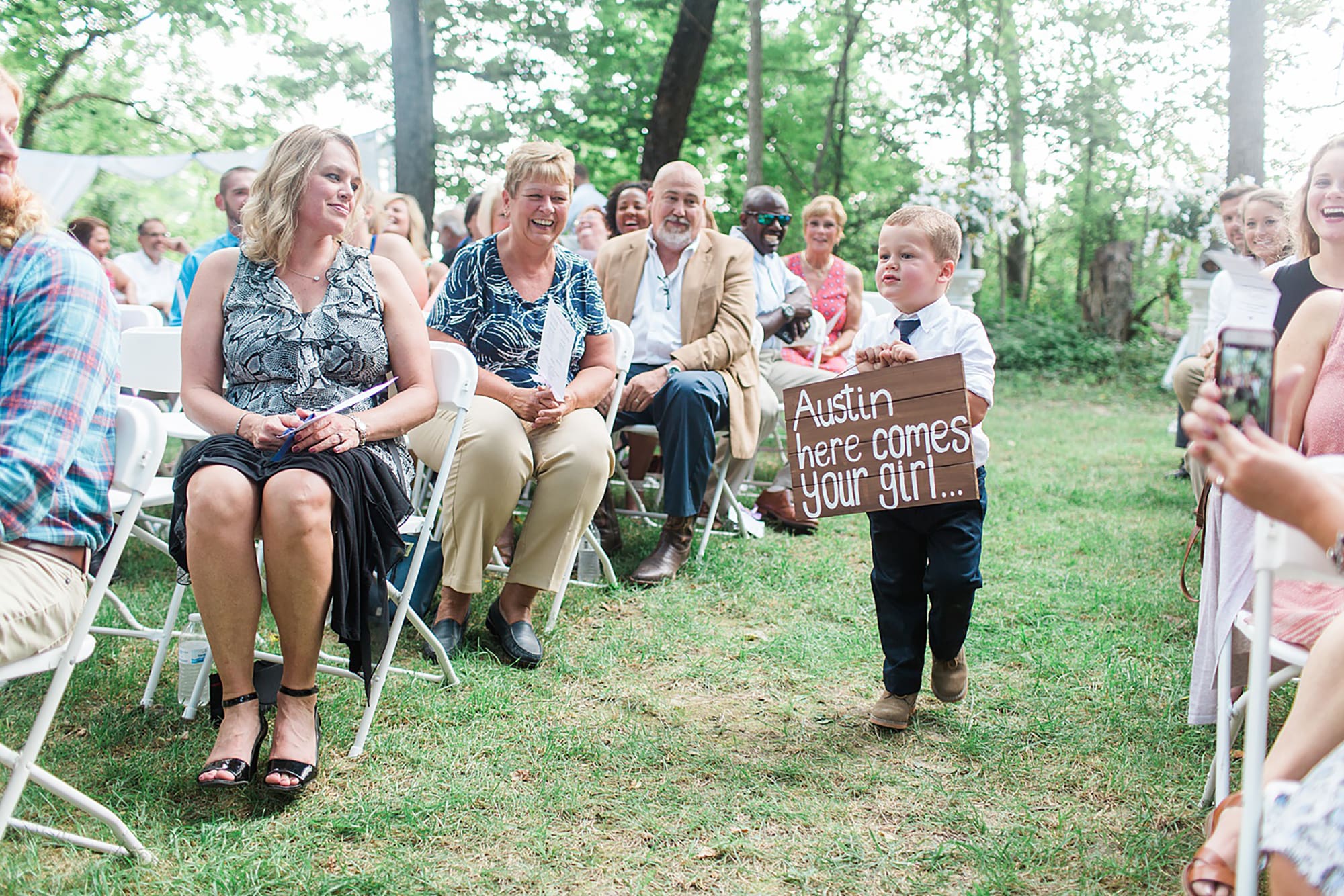 Arielle Peters Photography | Ring bearer walking down the aisle at outdoor wedding at Willowfield Lavender Farm in Mooresville, Indiana. 