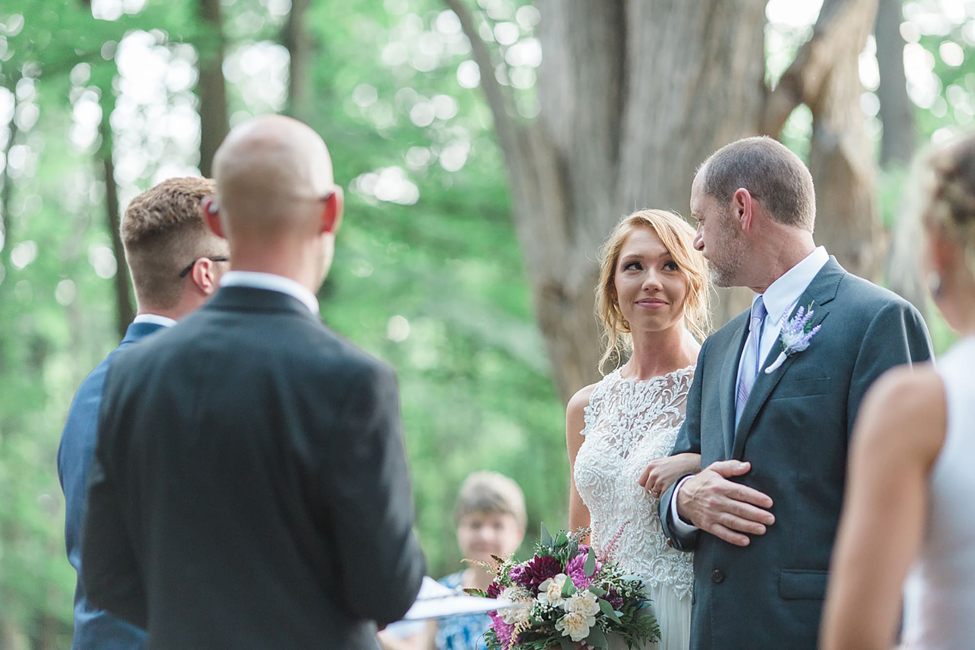 Arielle Peters Photography | Father of bride walking bride down the aisle at outdoor wedding at Willowfield Lavender Farm in Mooresville, Indiana. 