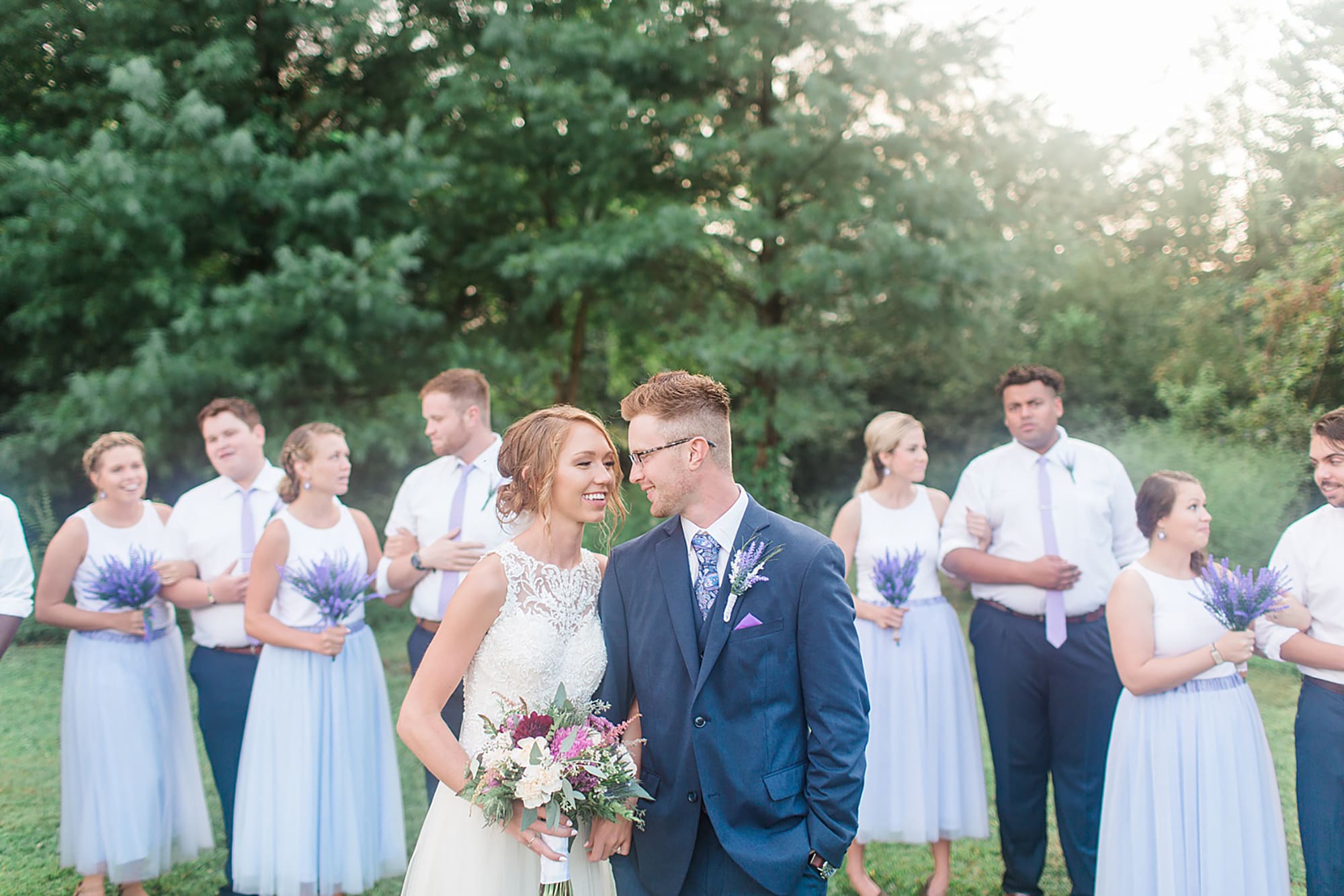 Arielle Peters Photography | Wedding party next to large trees at outdoor wedding at Willowfield Lavender Farm in Mooresville, Indiana. 
