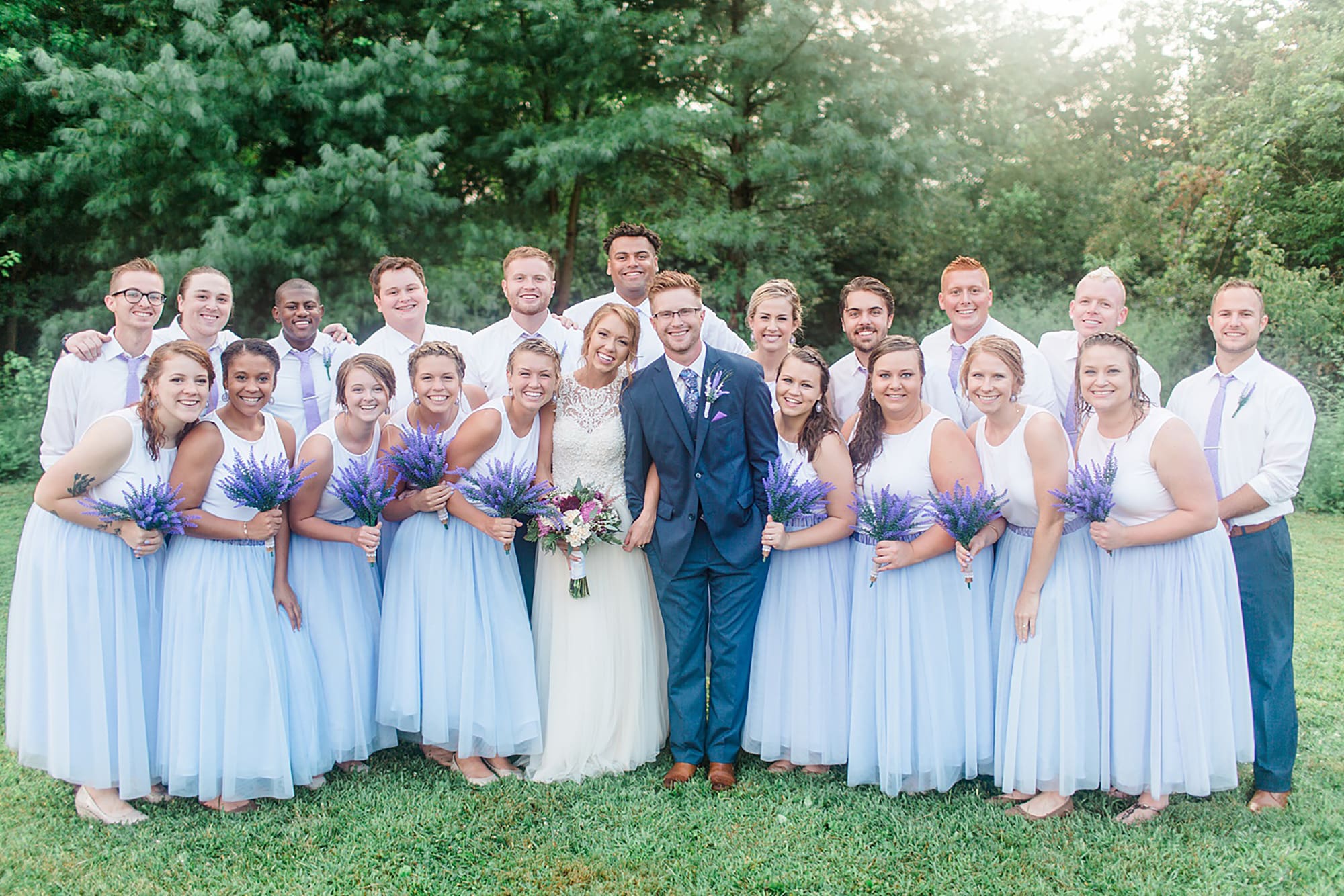 Arielle Peters Photography | Wedding party next to large trees at outdoor wedding at Willowfield Lavender Farm in Mooresville, Indiana. 