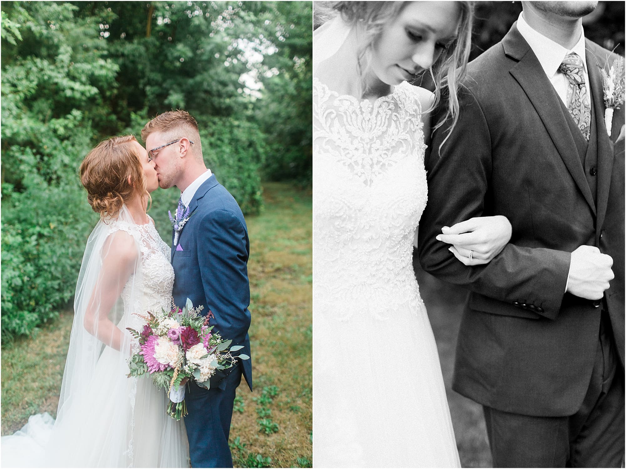 Arielle Peters Photography | Bride and groom kissing in tunnel of trees at outdoor wedding at Willowfield Lavender Farm in Mooresville, Indiana. 