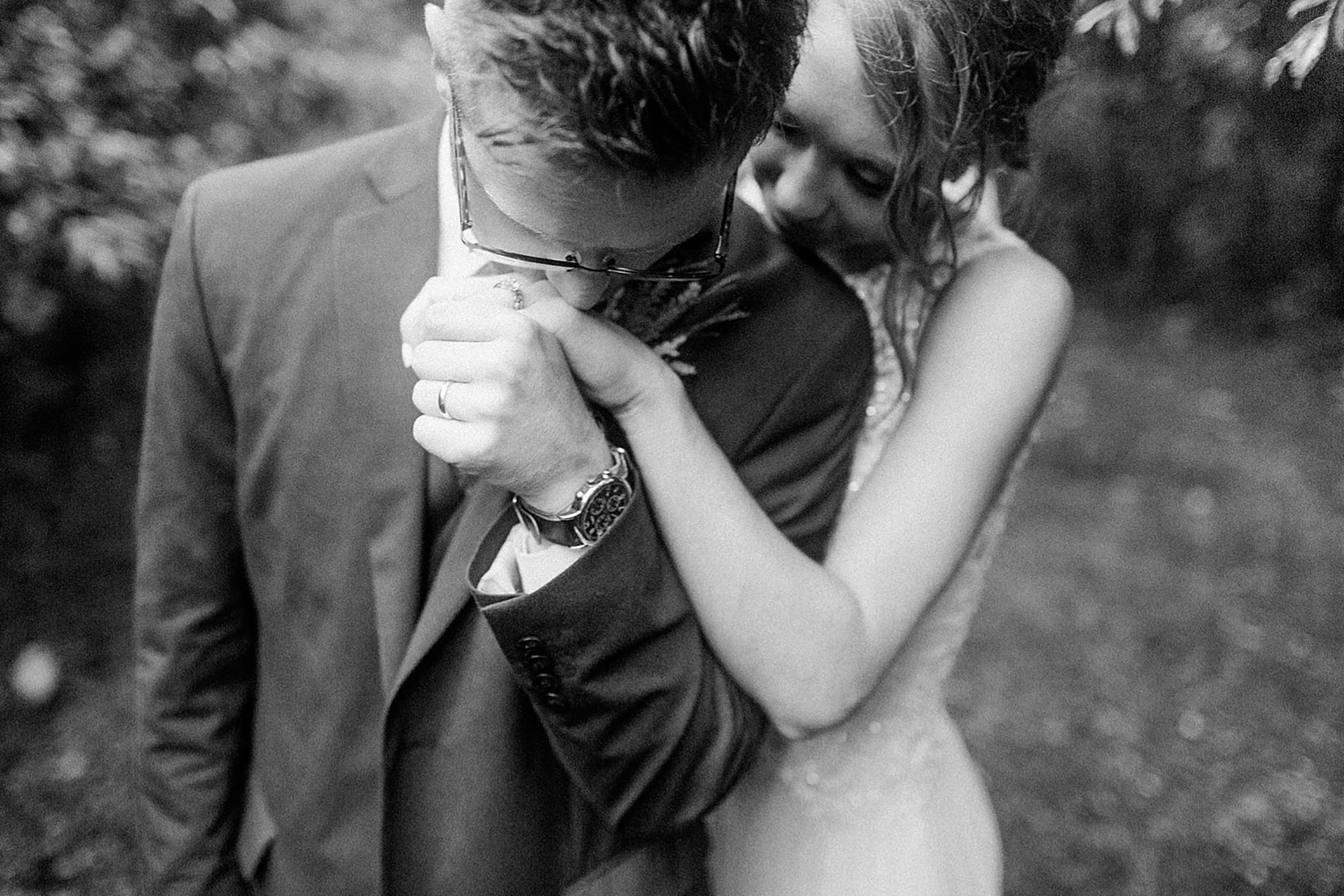 Arielle Peters Photography | Bride and groom walkig under tunnel of trees at outdoor wedding at Willowfield Lavender Farm in Mooresville, Indiana.