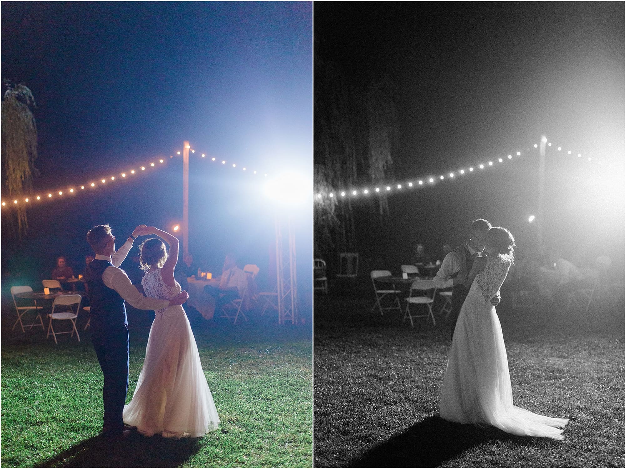 Arielle Peters Photography | Bride and groom sharing first dance at wedding reception on wedding day at Willowfield Lavender Farm in Mooresville, Indiana. 