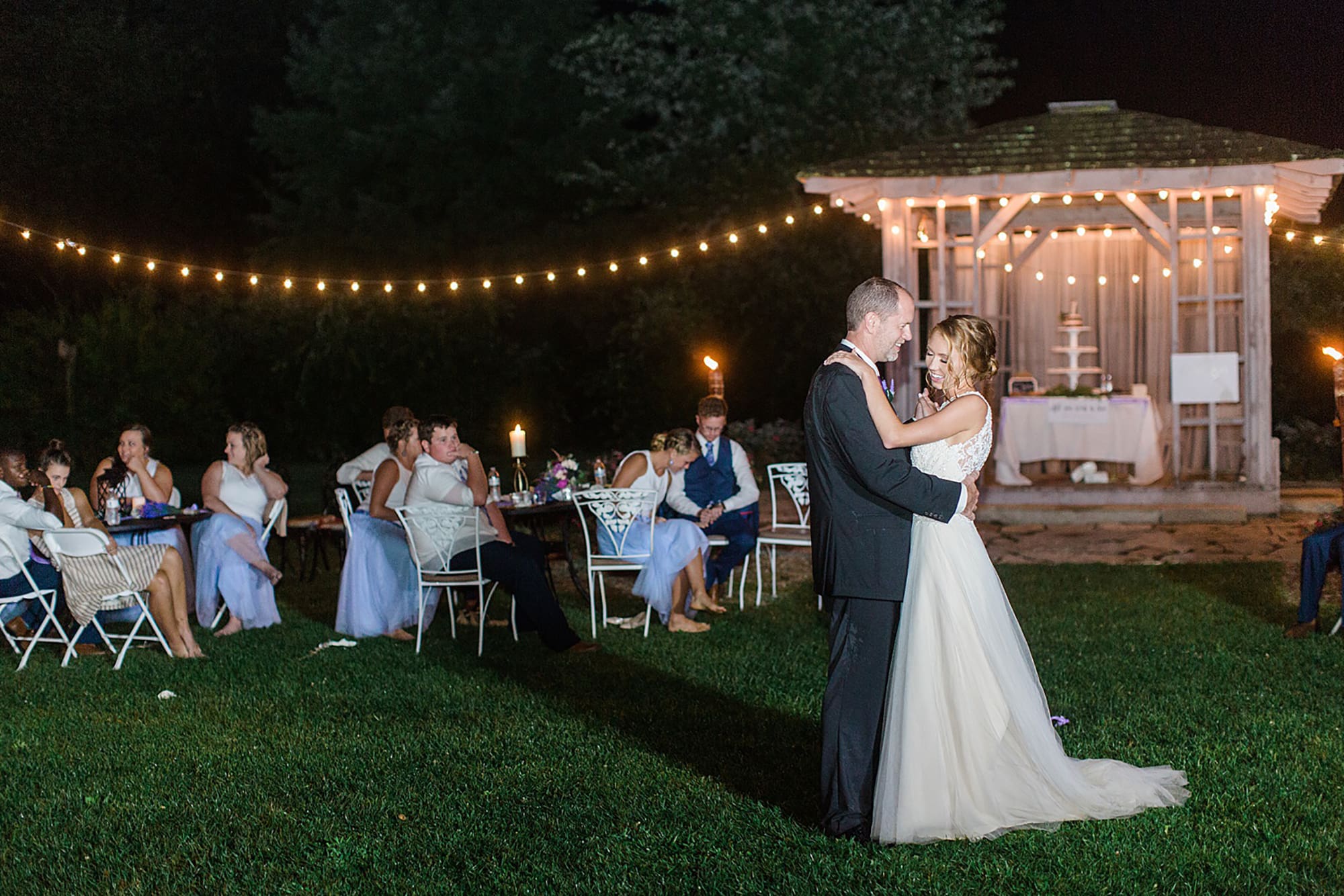Arielle Peters Photography | Father of bride and bride sharing a dance at wedding reception on wedding day at Willowfield Lavender Farm in Mooresville, Indiana. 