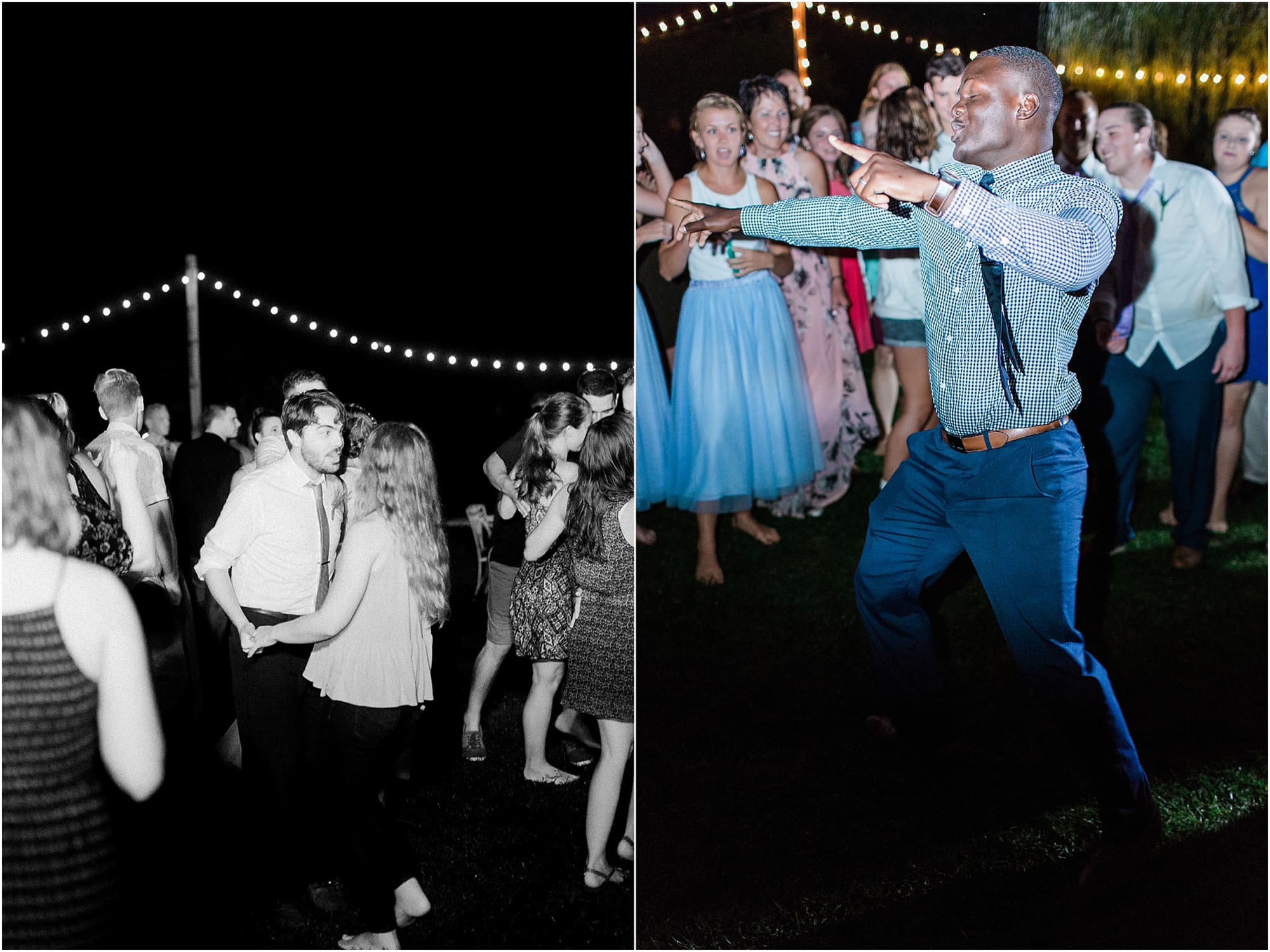 Arielle Peters Photography | Guests dancing at outdoor wedding reception on wedding day at Willowfield Lavender Farm in Mooresville, Indiana. 