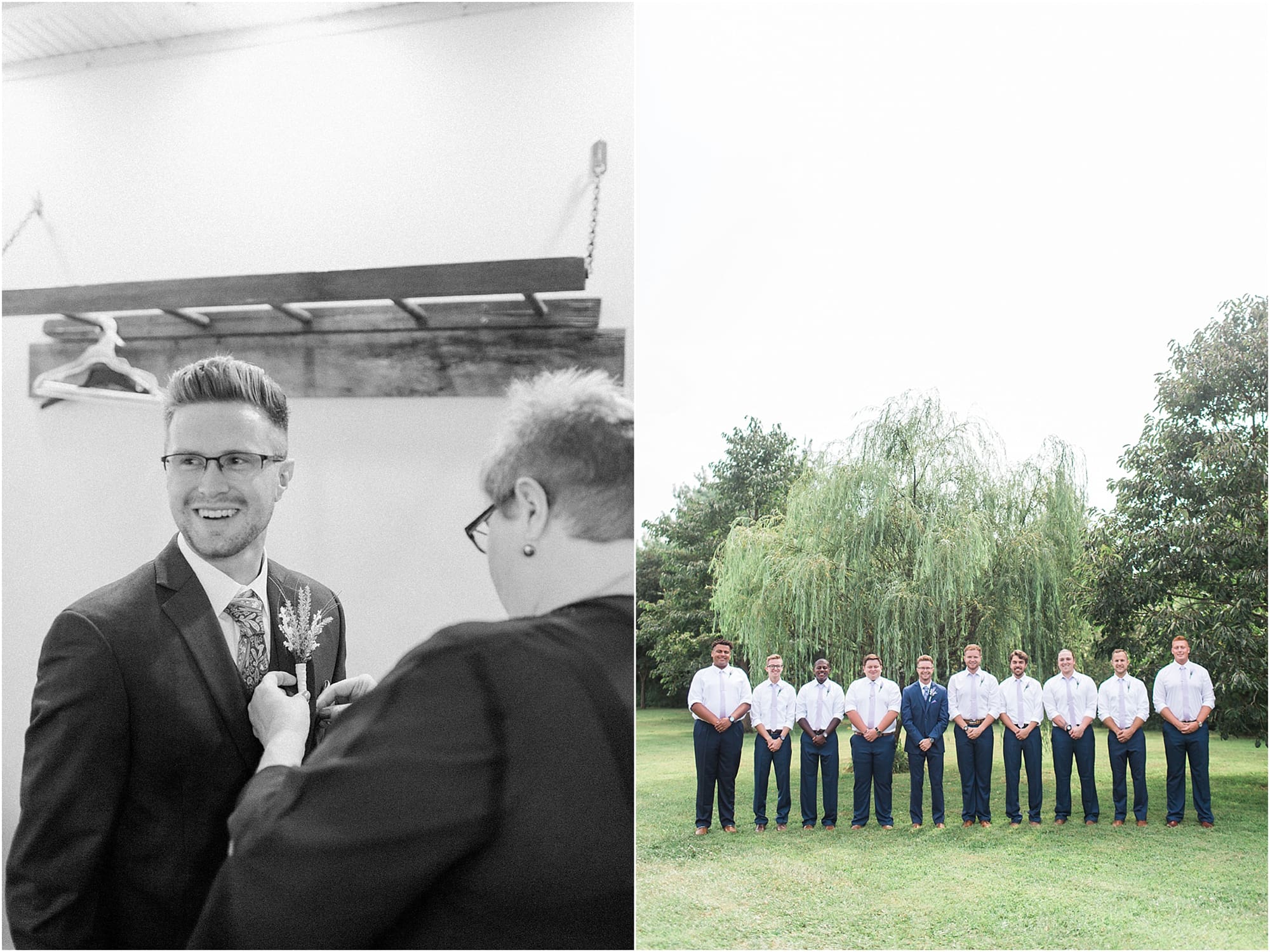 Arielle Peters Photography | Groom getting reach on wedding day at Willowfield Lavender Farm in Mooresville, Indiana. 