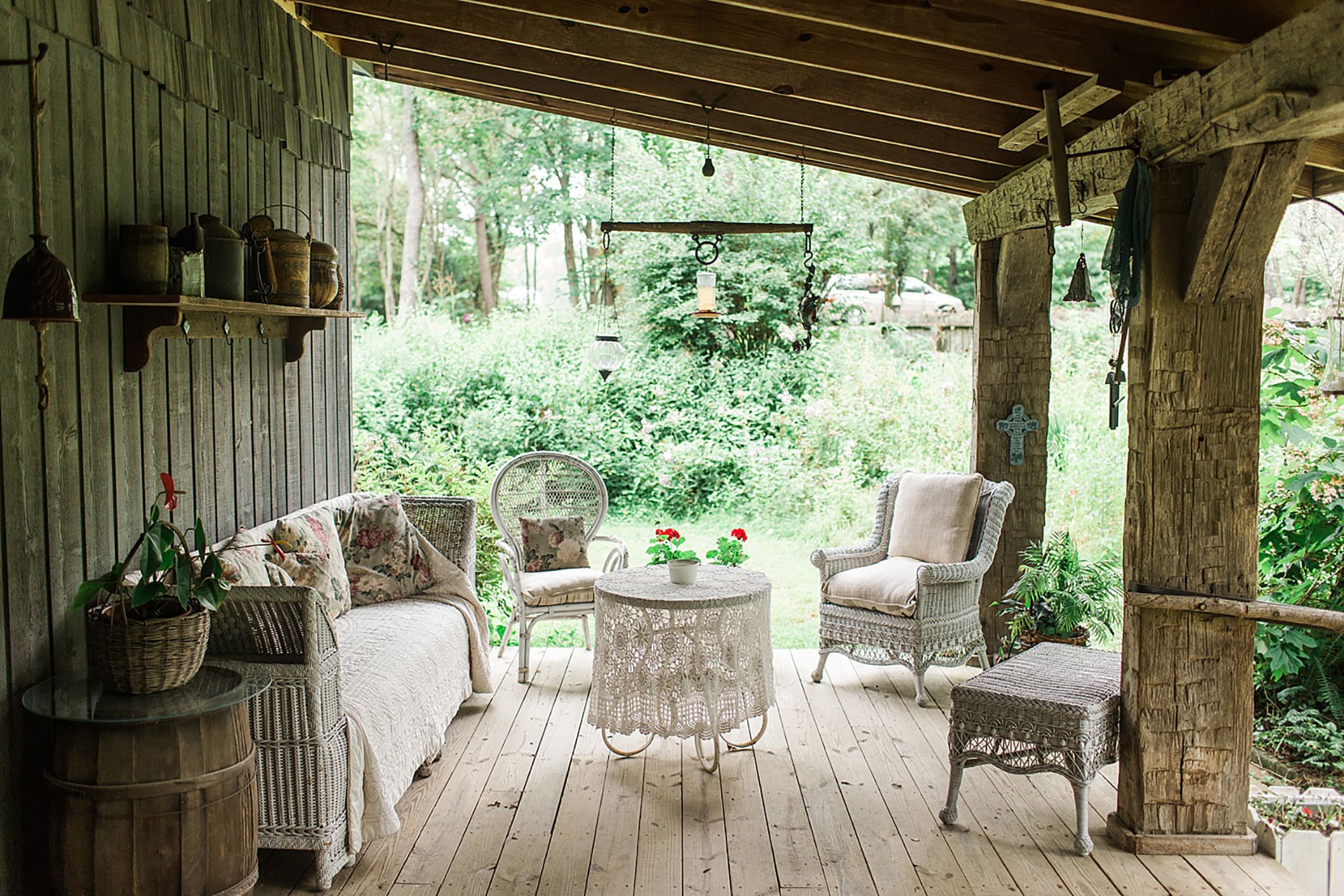 Arielle Peters Photography | Outdoor wedding day on wooden front porch at Willowfield Lavender Farm in Mooresville, Indiana. 