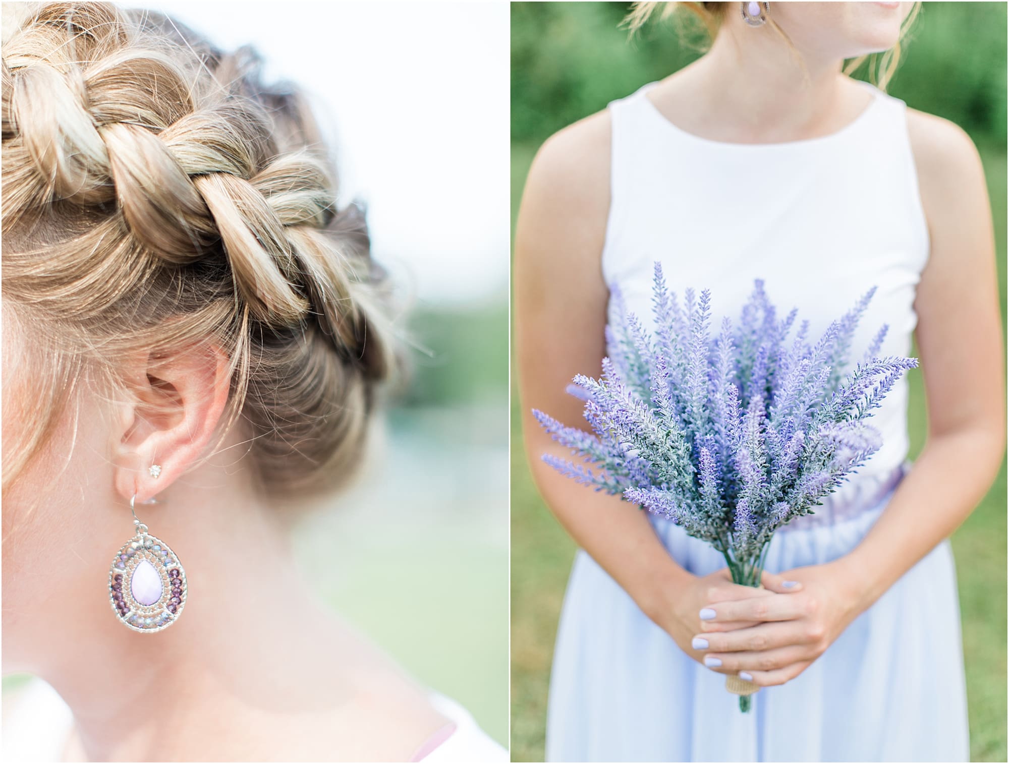 Arielle Peters Photography | Bridesmaids holding lavender bouquet on wedding day at Willowfield Lavender Farm in Mooresville, Indiana. 