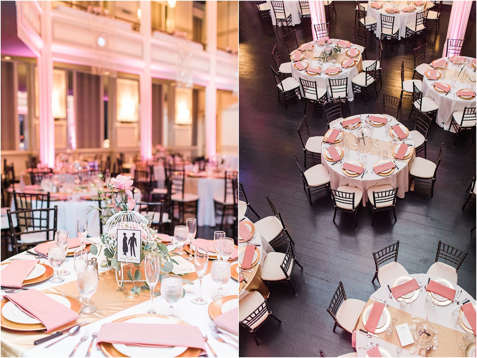 Arielle Peters Photography | Wedding reception table settings and floral arrangements on wedding day at the Uptown Center in Michigan City, Indiana.