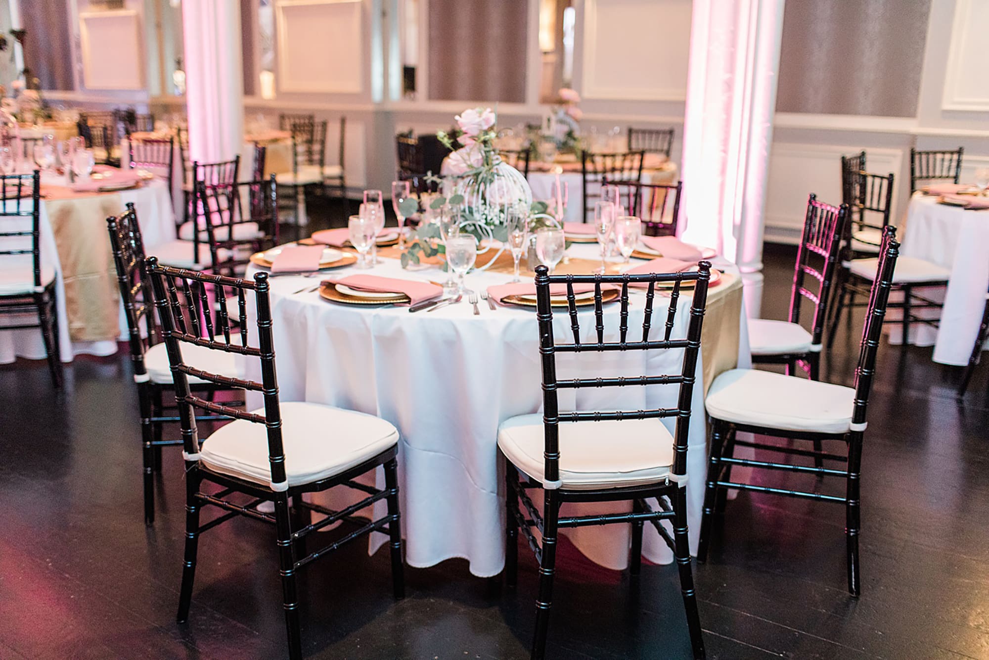 Arielle Peters Photography | Wedding reception table settings and floral arrangements on wedding day at the Uptown Center in Michigan City, Indiana.