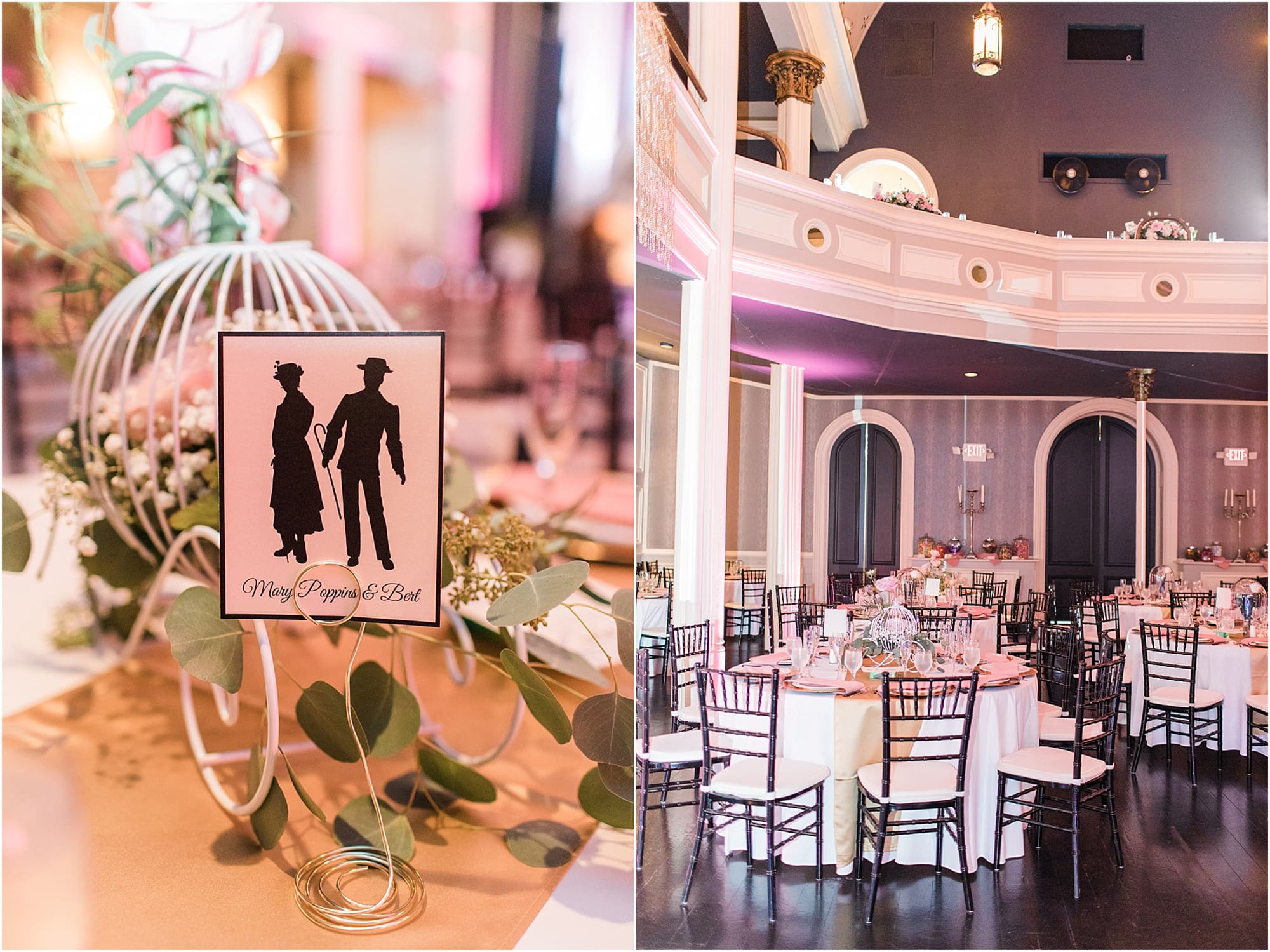 Arielle Peters Photography | Wedding reception table settings and floral arrangements on wedding day at the Uptown Center in Michigan City, Indiana.