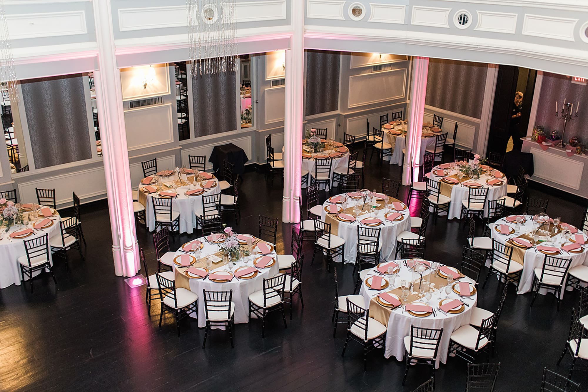 Arielle Peters Photography | Wedding reception table settings and floral arrangements on wedding day at the Uptown Center in Michigan City, Indiana.