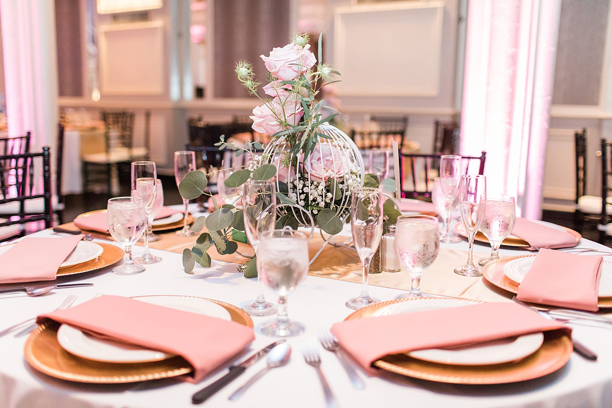 Arielle Peters Photography | Wedding reception table settings and floral arrangements on wedding day at the Uptown Center in Michigan City, Indiana.