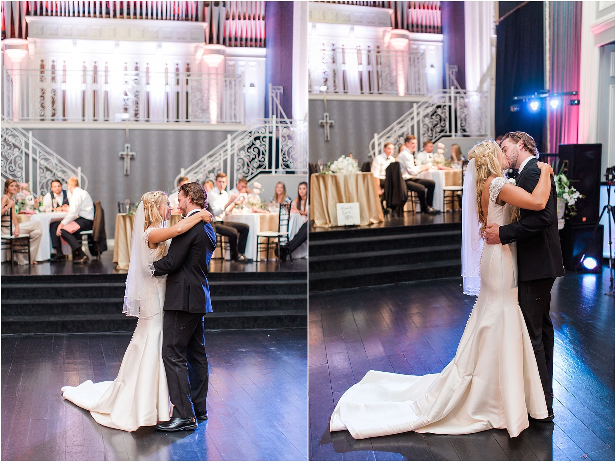 Arielle Peters Photography | Bride and groom sharing first dance at wedding reception on wedding day at the Uptown Center in Michigan City, Indiana.