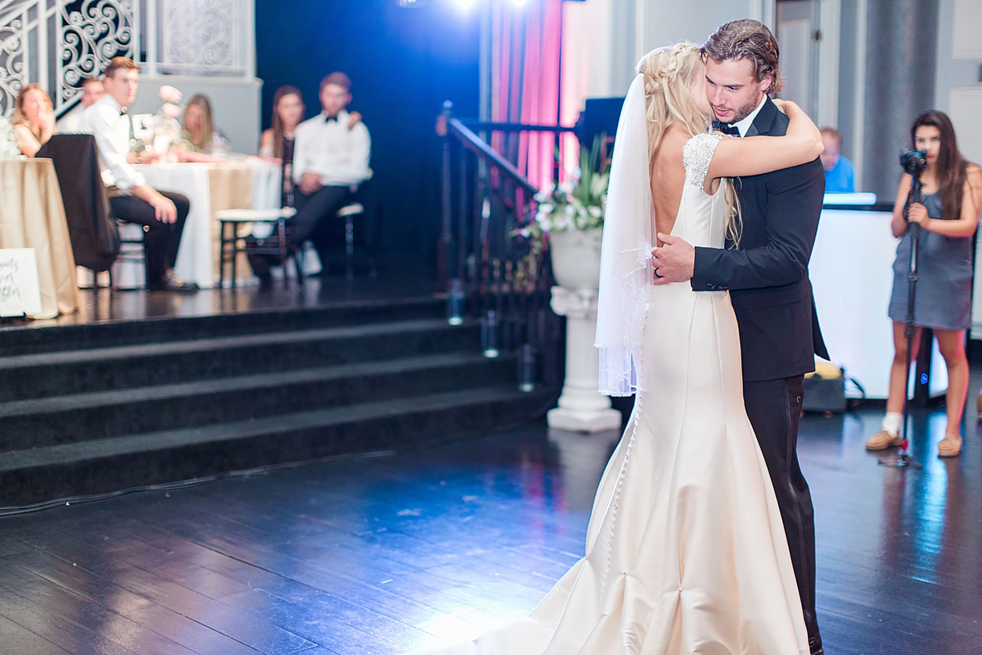 Arielle Peters Photography | Bride and groom sharing first dance at wedding reception on wedding day at the Uptown Center in Michigan City, Indiana.