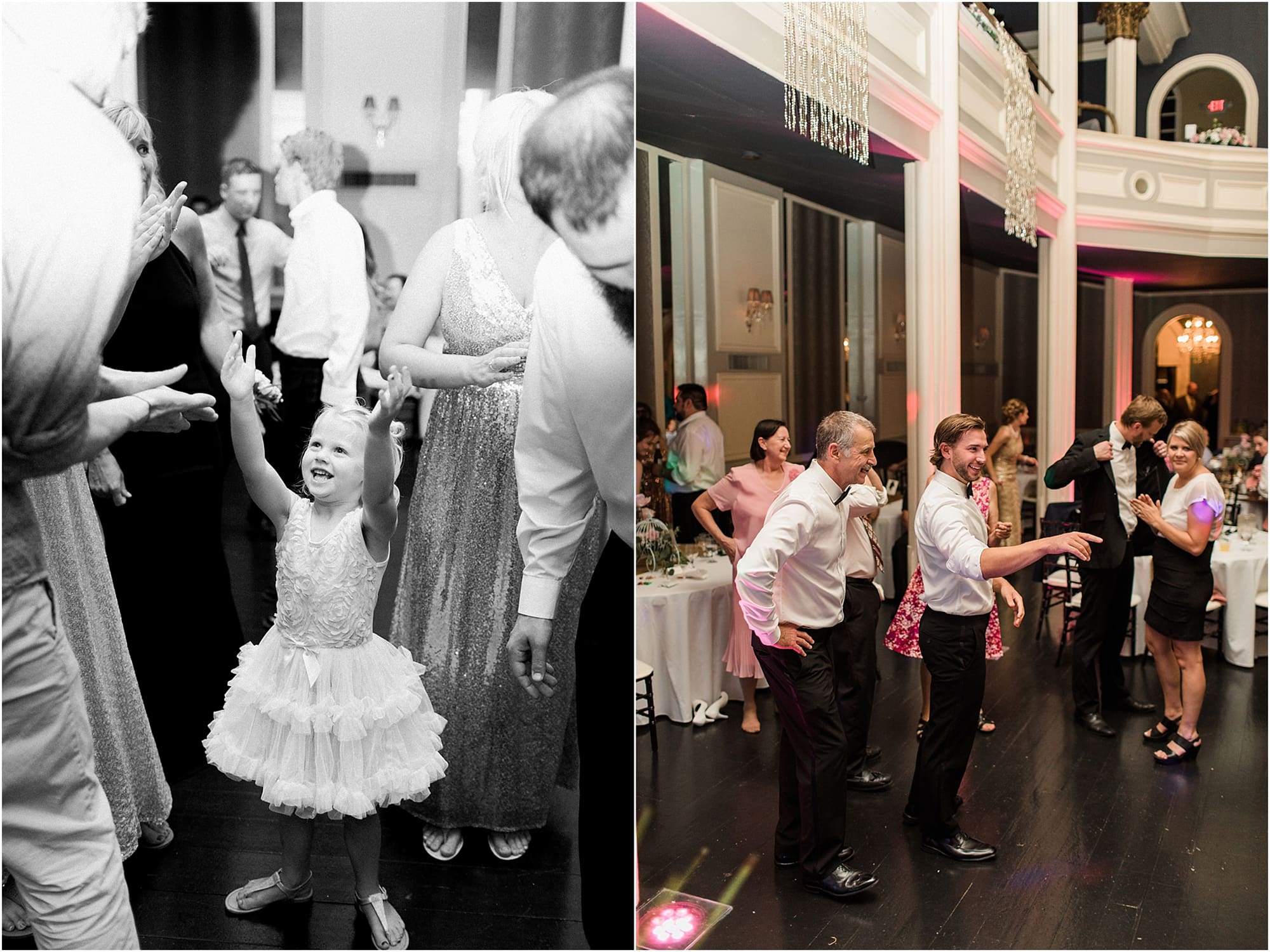 Arielle Peters Photography | Wedding guests dancing at wedding reception on wedding day at the Uptown Center in Michigan City, Indiana.