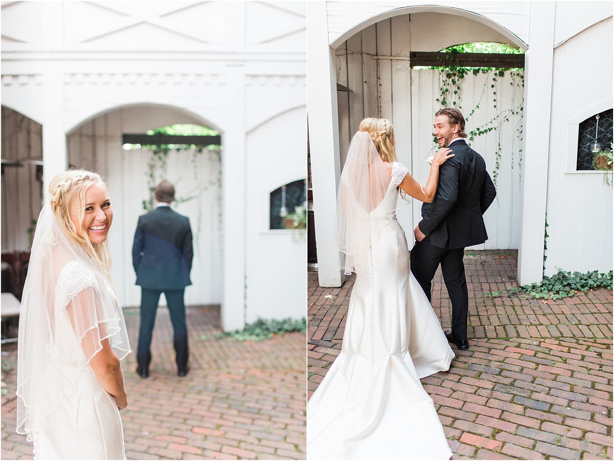 Arielle Peters Photography | Bride and groom having first reveal on wedding day at the Uptown Center in Michigan City, Indiana.