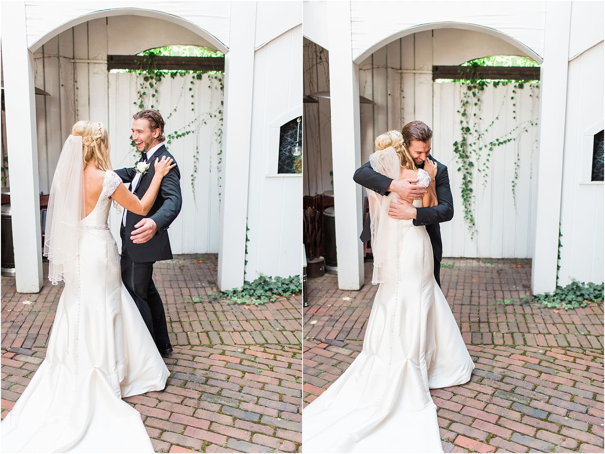 Arielle Peters Photography | Bride and groom having first reveal on wedding day at the Uptown Center in Michigan City, Indiana.