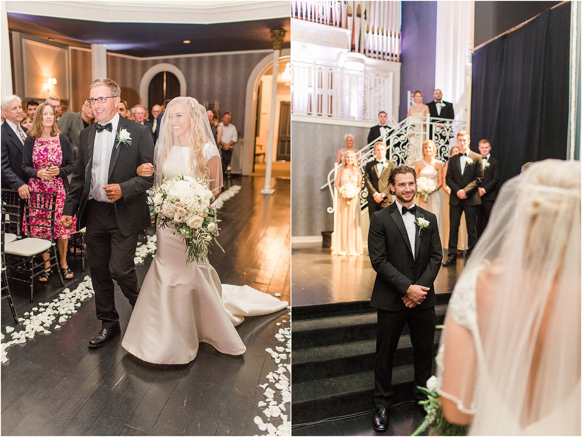 Arielle Peters Photography | Father of bride and bride walking down the aisle on wedding day at the Uptown Center in Michigan City, Indiana.