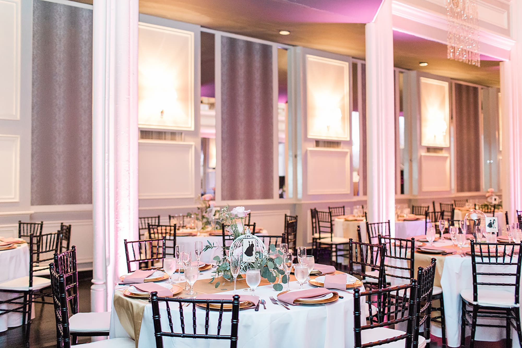 Arielle Peters Photography | Wedding reception table settings and floral arrangements on wedding day at the Uptown Center in Michigan City, Indiana.