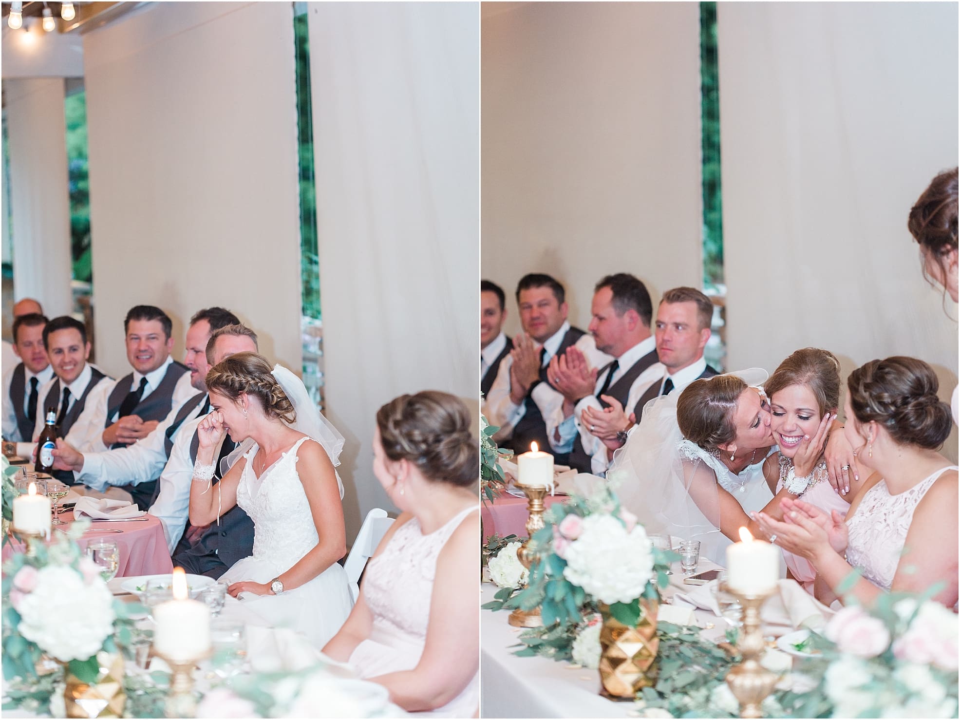 Arielle Peters Photography | Maid of honor giving speech at wedding reception on wedding day at The Pavilion at Sandy Pines in Demotte, Indiana.