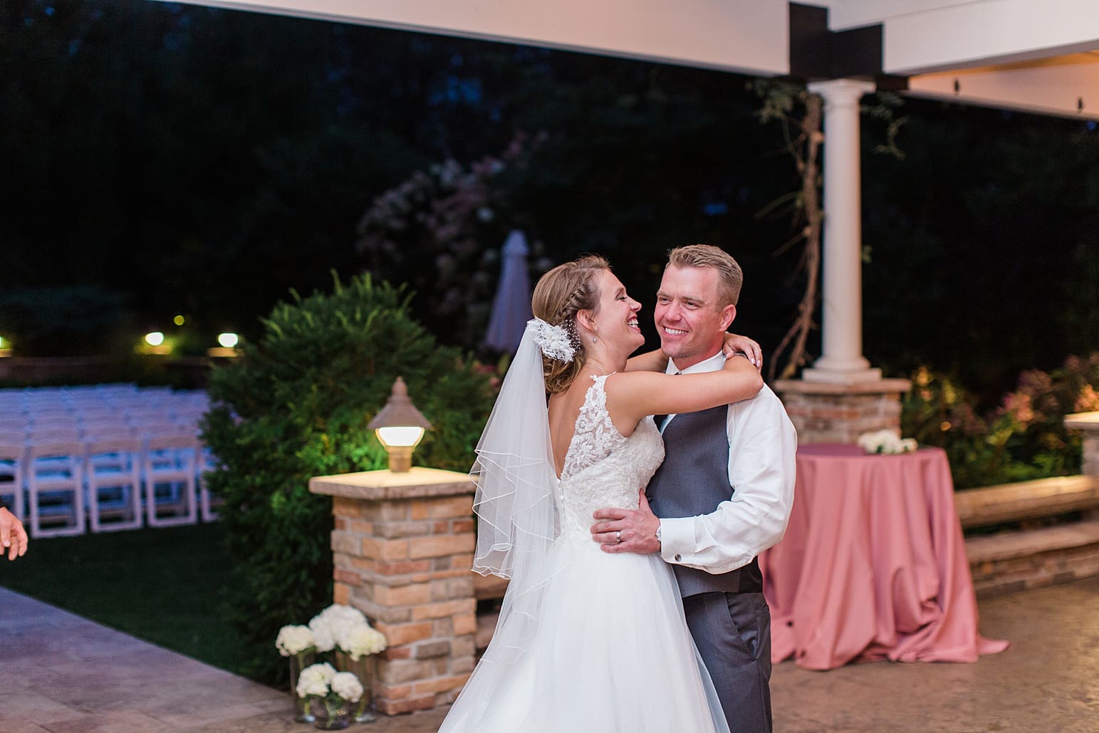 Arielle Peters Photography | Bride and groom sharing first dance at wedding reception on wedding day at The Pavilion at Sandy Pines in Demotte, Indiana.