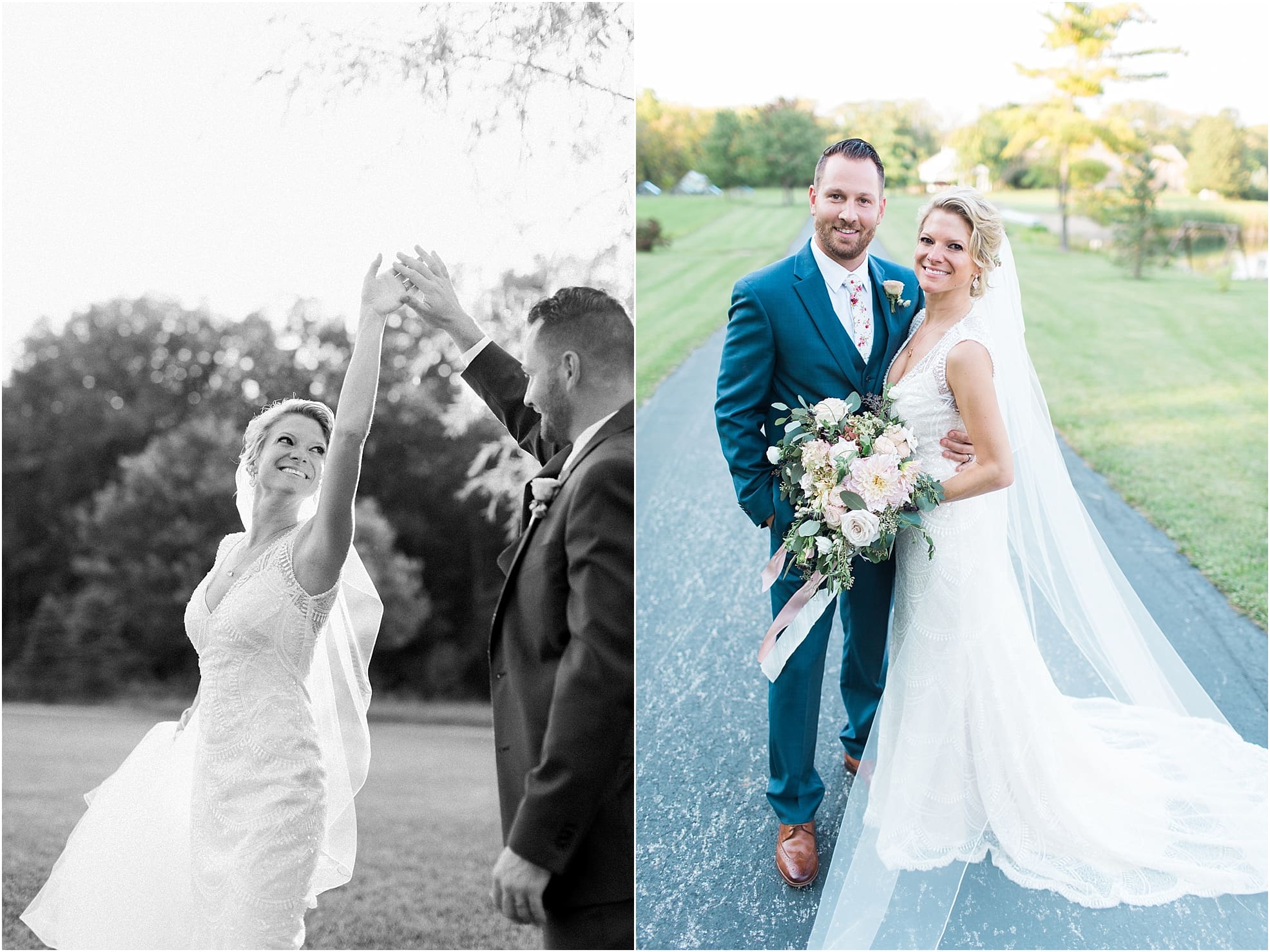 Arielle Peters Photography | Bride and groom dancing in open field next to pond on wedding day at Joseph Decuis Farm in Roanoke, Indiana.