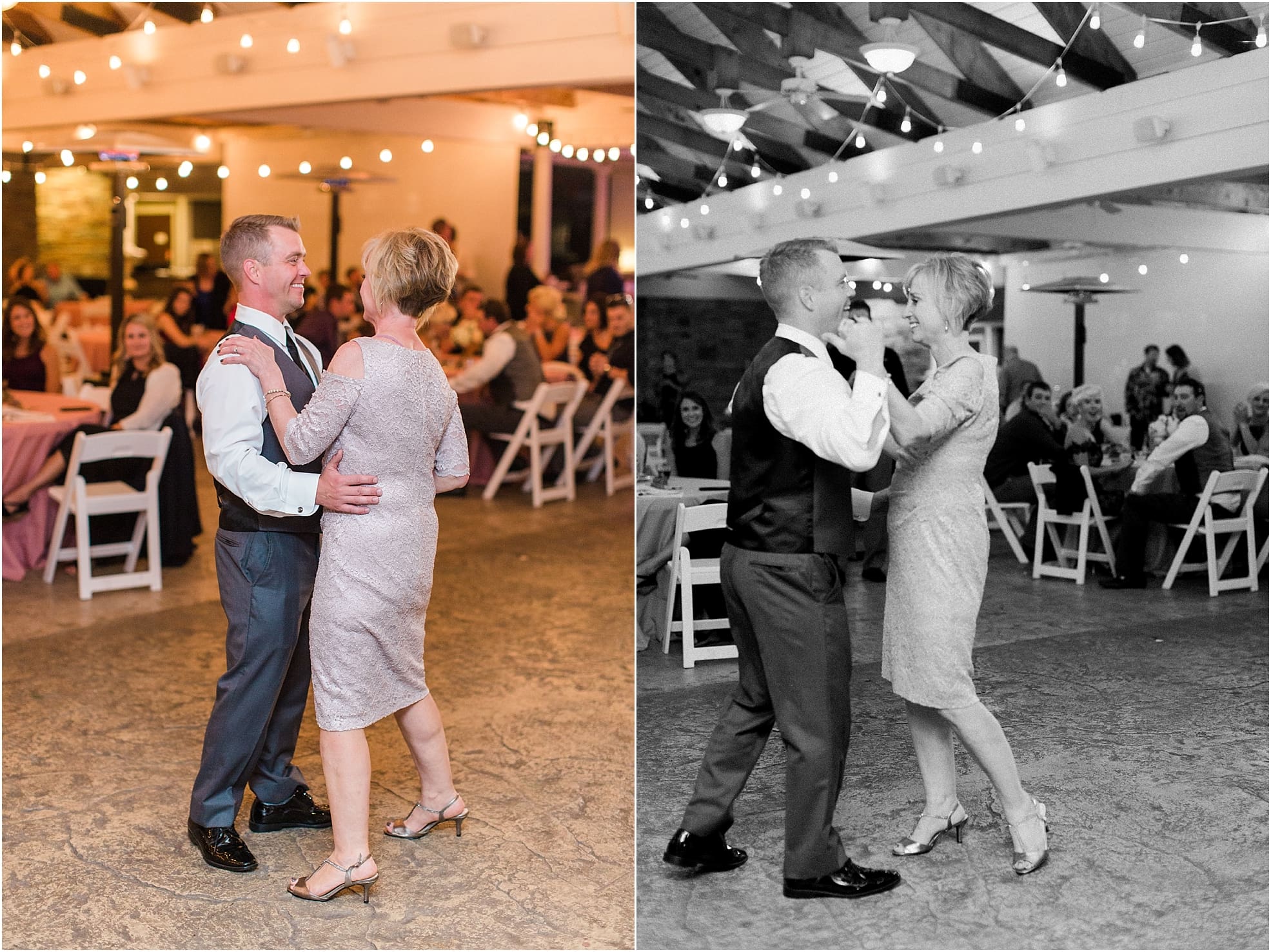 Arielle Peters Photography | Mother of groom and groom sharing a dance at wedding reception on wedding day at The Pavilion at Sandy Pines in Demotte, Indiana.
