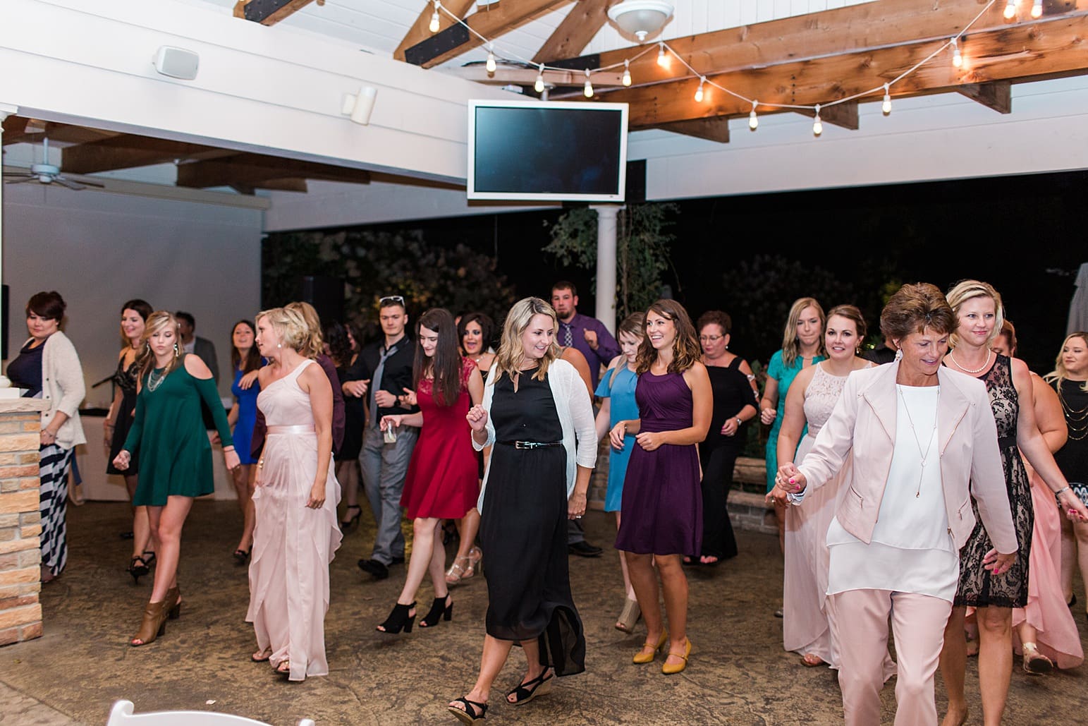 Arielle Peters Photography | Wedding guests dancing at wedding reception on wedding day at The Pavilion at Sandy Pines in Demotte, Indiana.