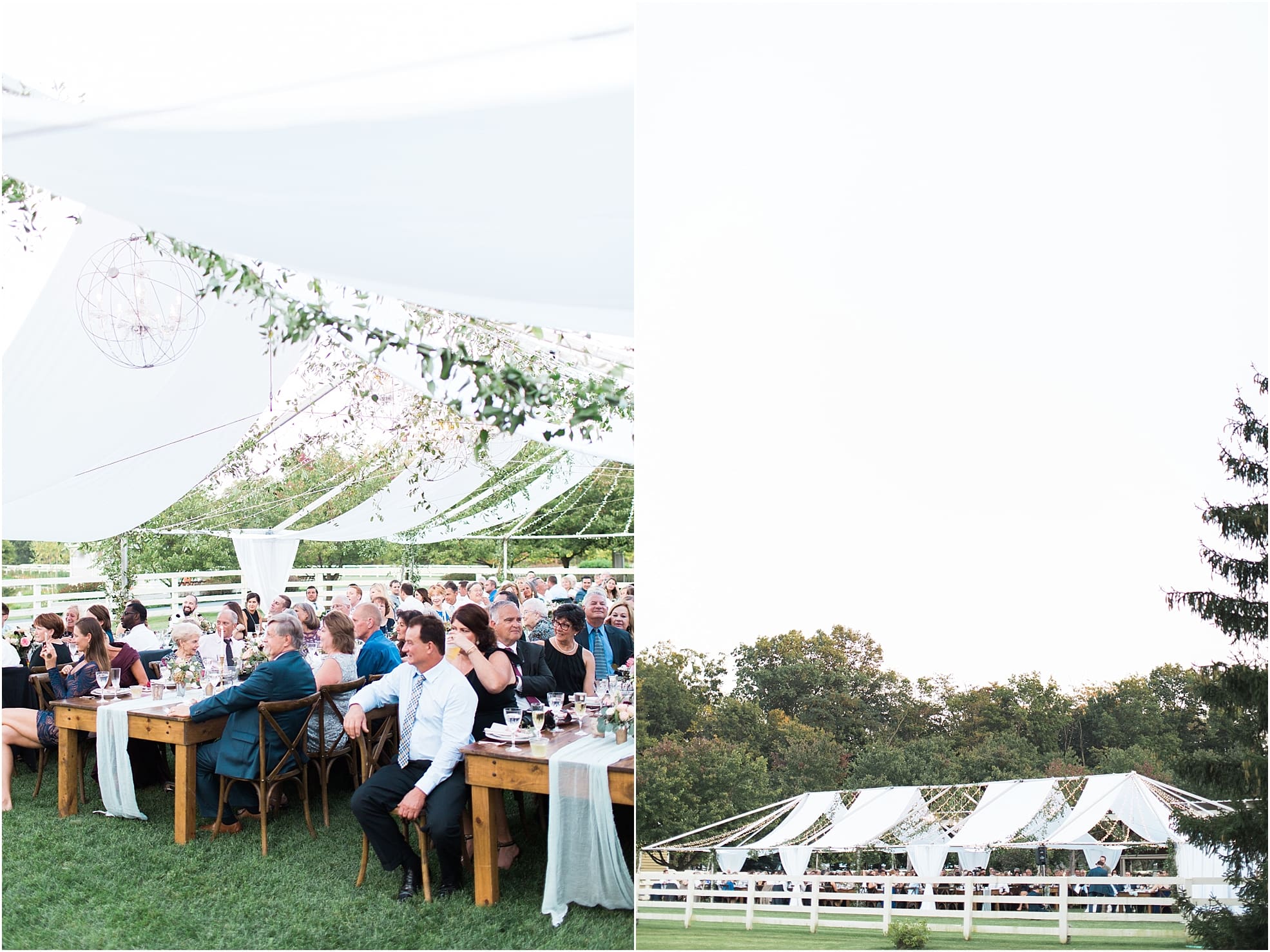 Arielle Peters Photography | Wedding guests at outdoor wedding reception on wedding day at Joseph Decuis Farm in Roanoke, Indiana.