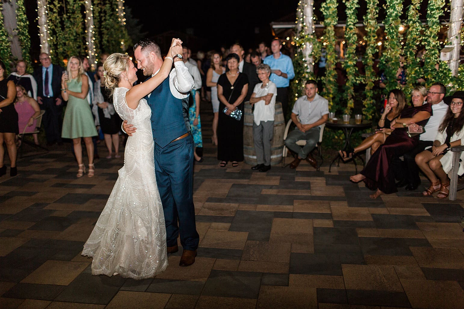 Arielle Peters Photography | Bride and groom sharing first dance at outdoor wedding reception on wedding day at Joseph Decuis Farm in Roanoke, Indiana.