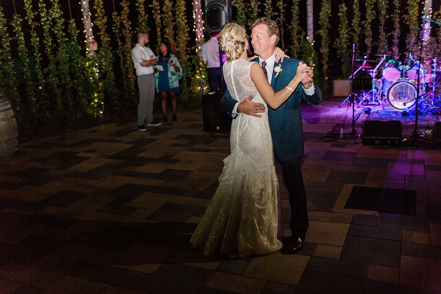 Arielle Peters Photography | Father of bride and bride sharing a dance at outdoor wedding reception on wedding day at Joseph Decuis Farm in Roanoke, Indiana.
