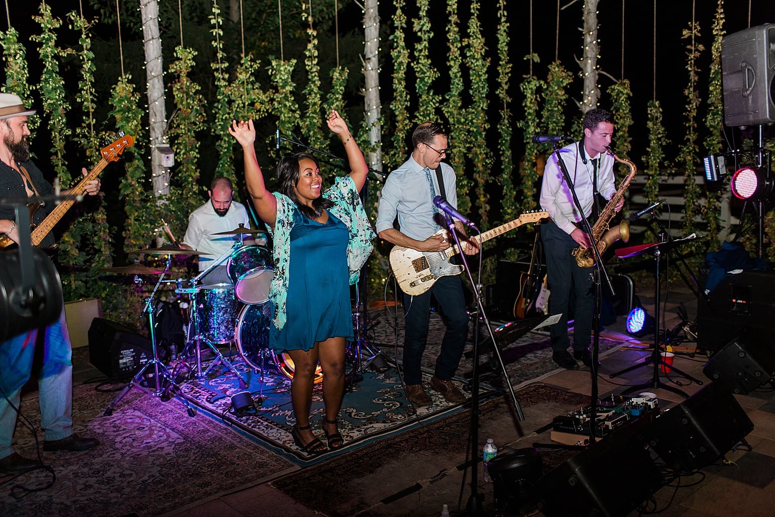 Arielle Peters Photography | Wedding band playing at outdoor wedding reception on wedding day at Joseph Decuis Farm in Roanoke, Indiana.