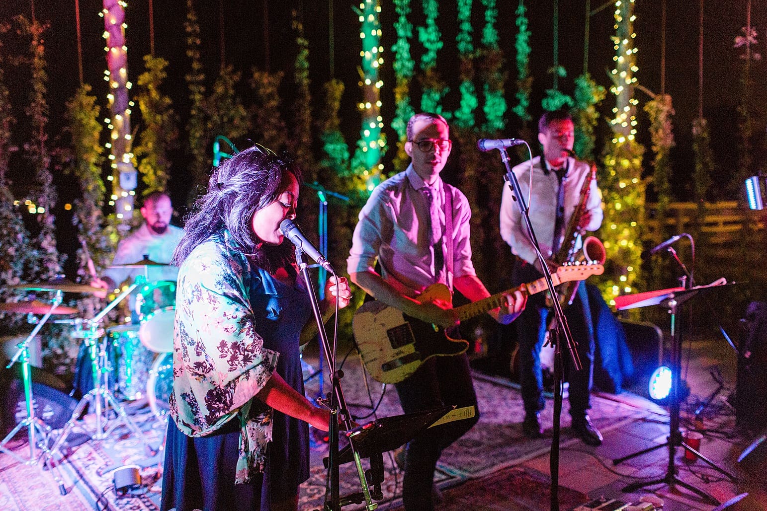 Arielle Peters Photography | Wedding band playing at outdoor wedding reception on wedding day at Joseph Decuis Farm in Roanoke, Indiana.