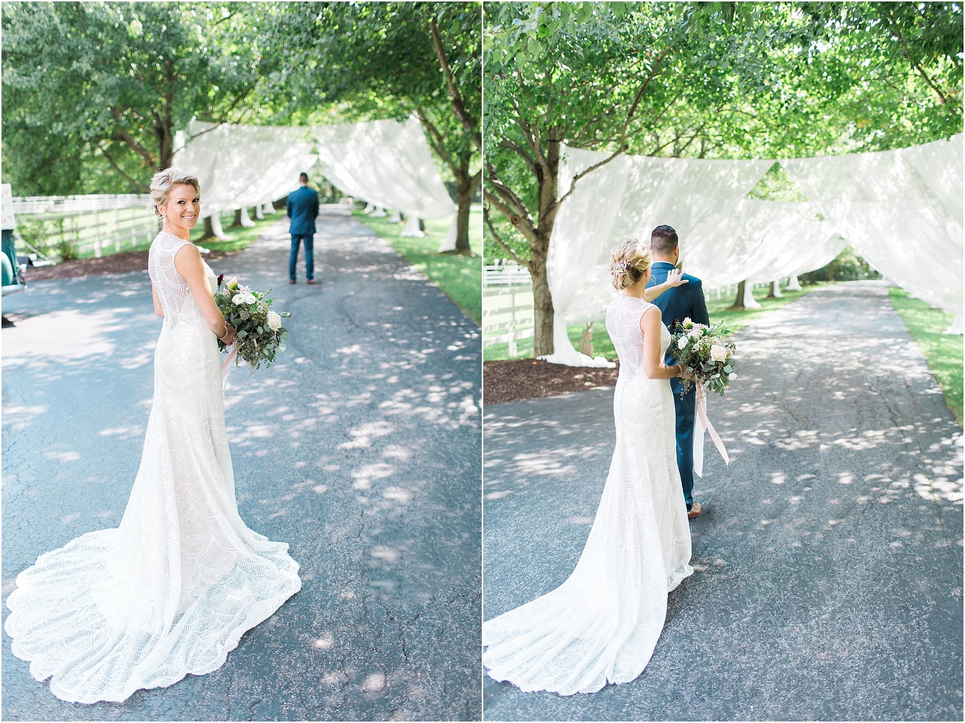 Arielle Peters Photography | Bride and groom having first reveal outside on wedding day at Joseph Decuis Farm in Roanoke, Indiana.